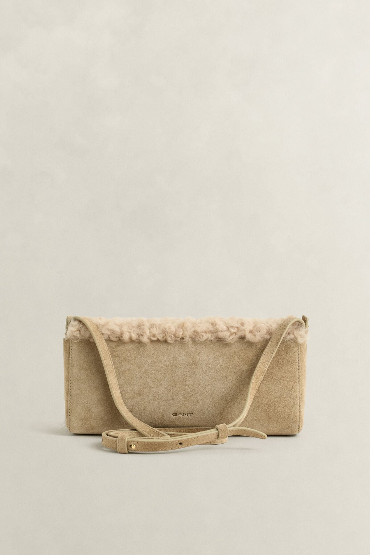 Shearling Clutch — CARAMEL BROWN