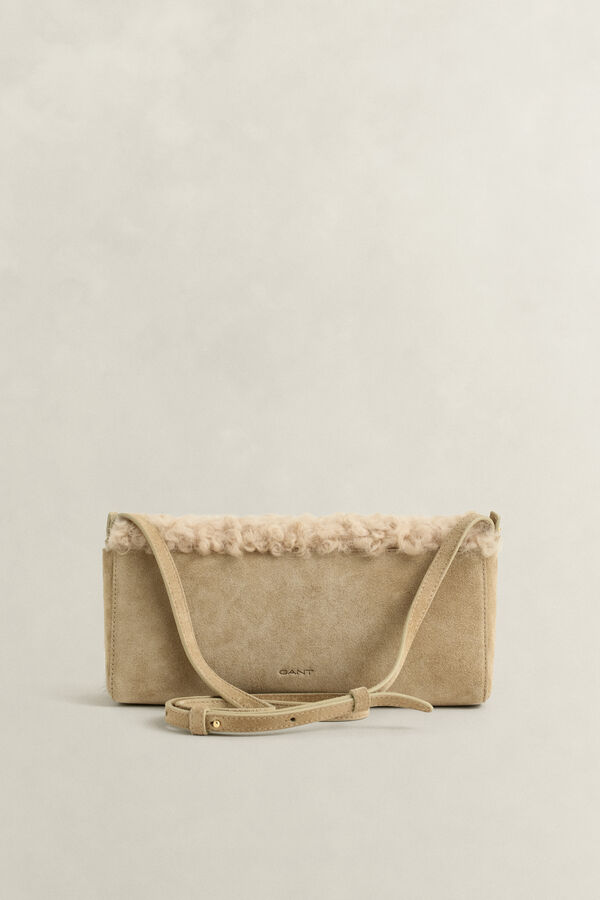 Shearling Clutch — CARAMEL BROWN