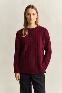 Wool Cashmere Cable Knit Sweater — DARKENED WINE 6