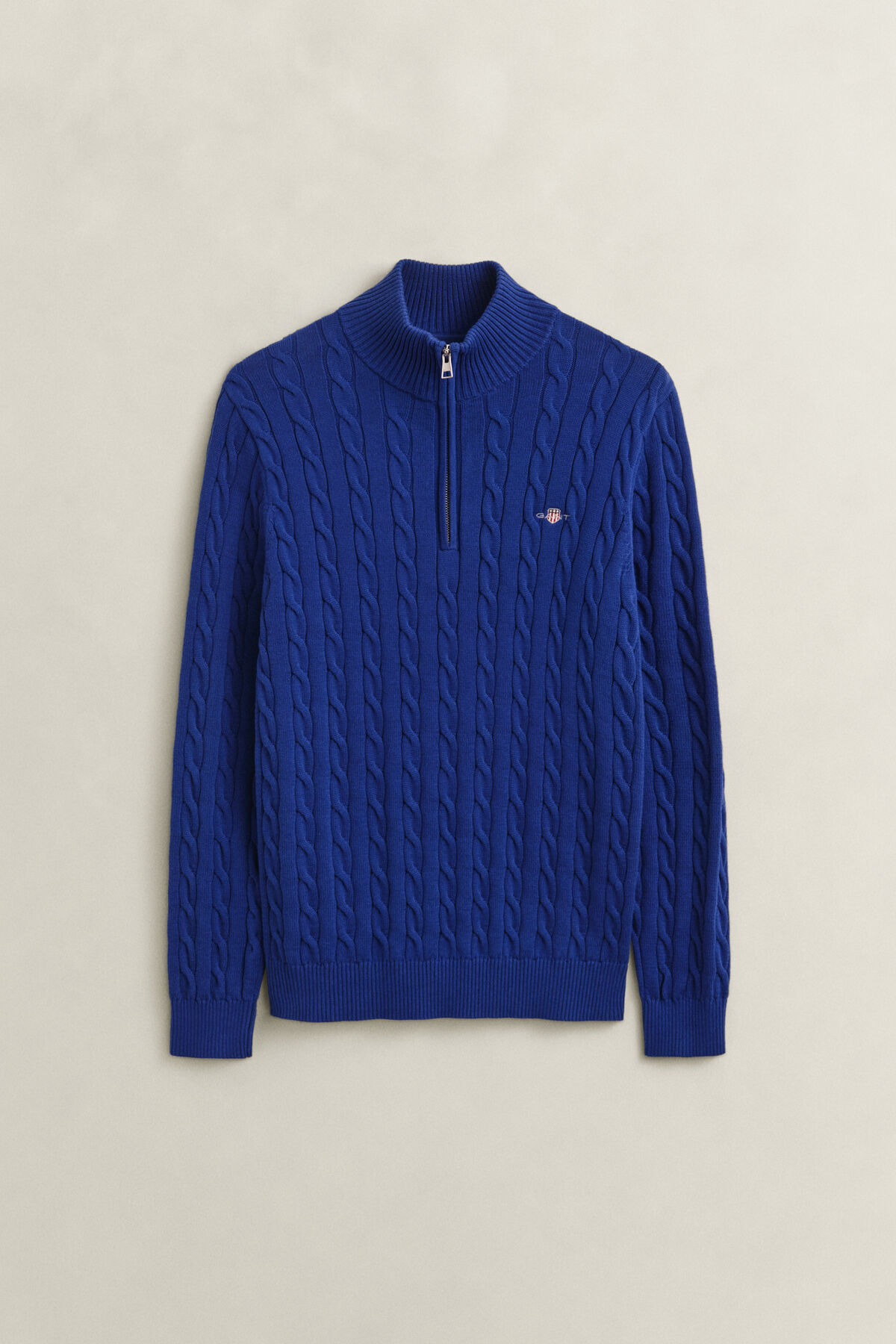 Cotton Cable Knit Half-Zip Sweater — CRISP BLUE