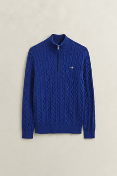 Cotton Cable Knit Half-Zip Sweater — CRISP BLUE 1