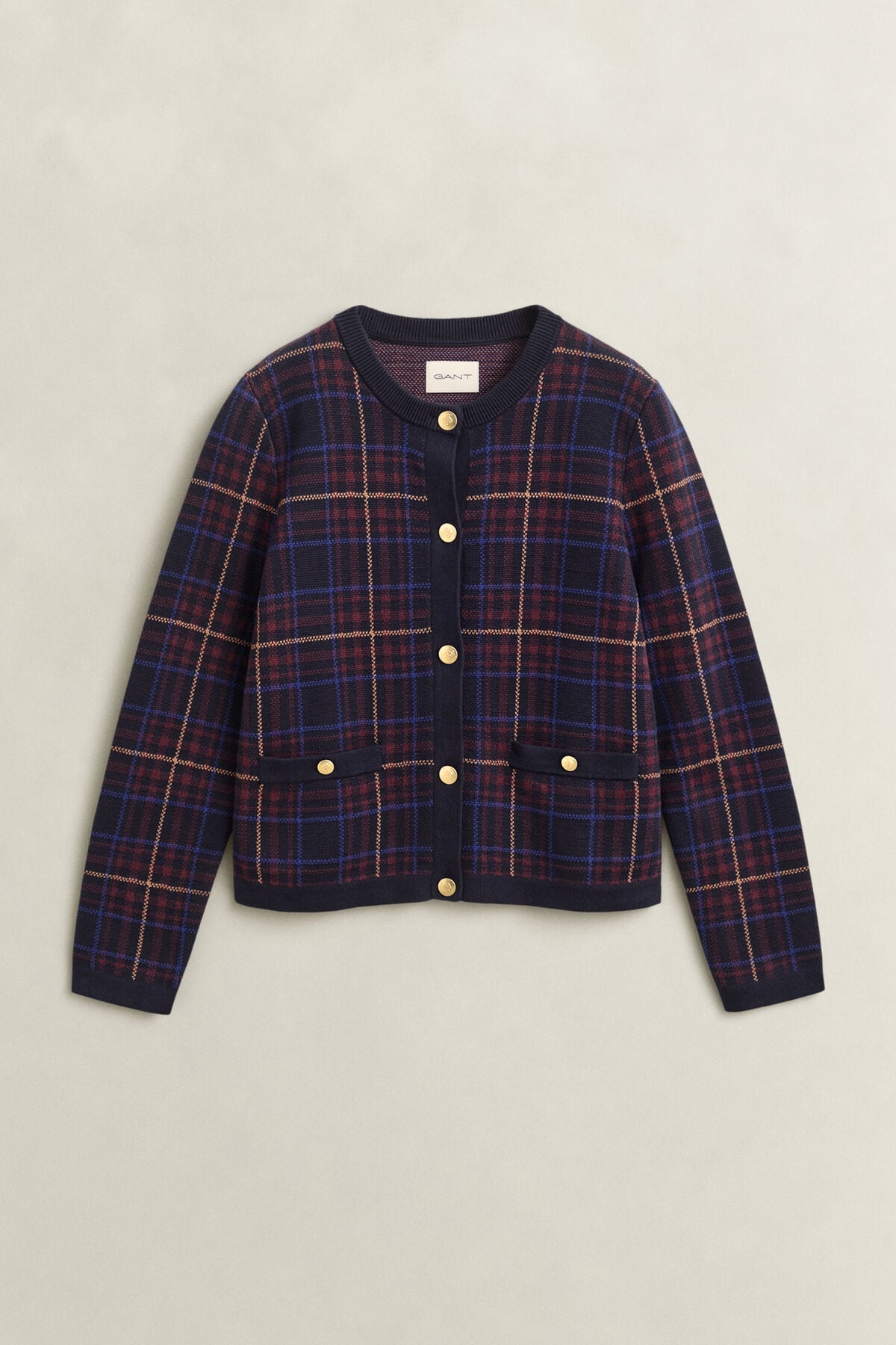 Knitted Check Cardigan — EVENING BLUE