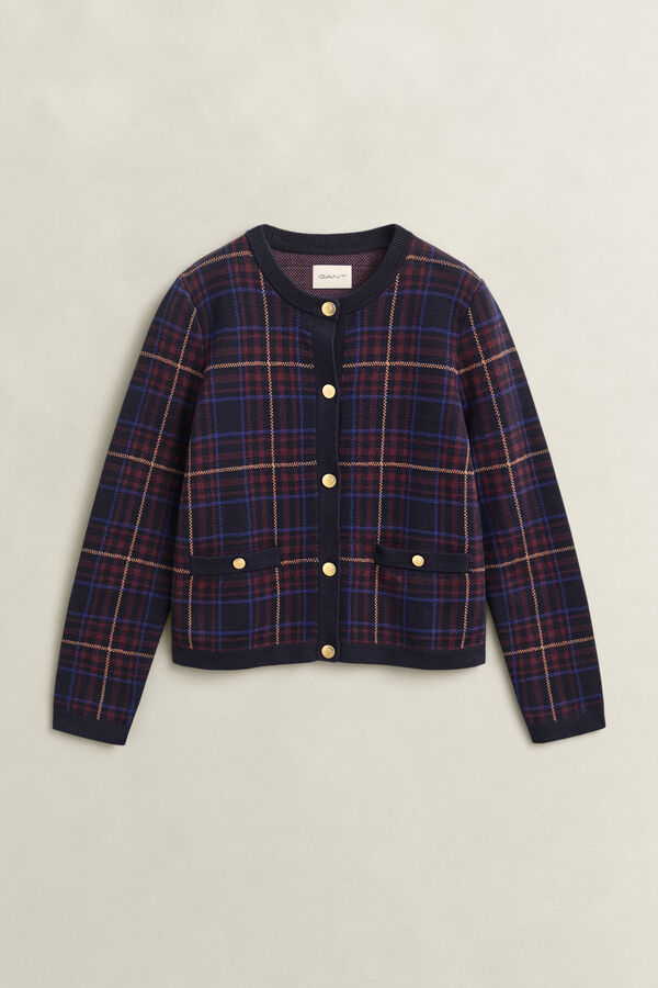 Knitted Check Cardigan — EVENING BLUE