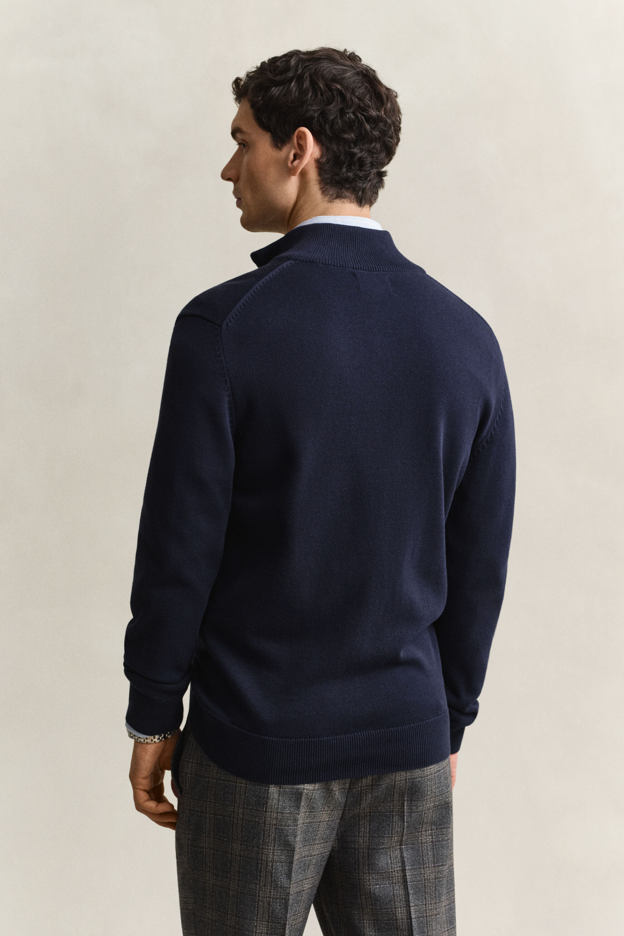 Casual Cotton Zip Cardigan — EVENING BLUE