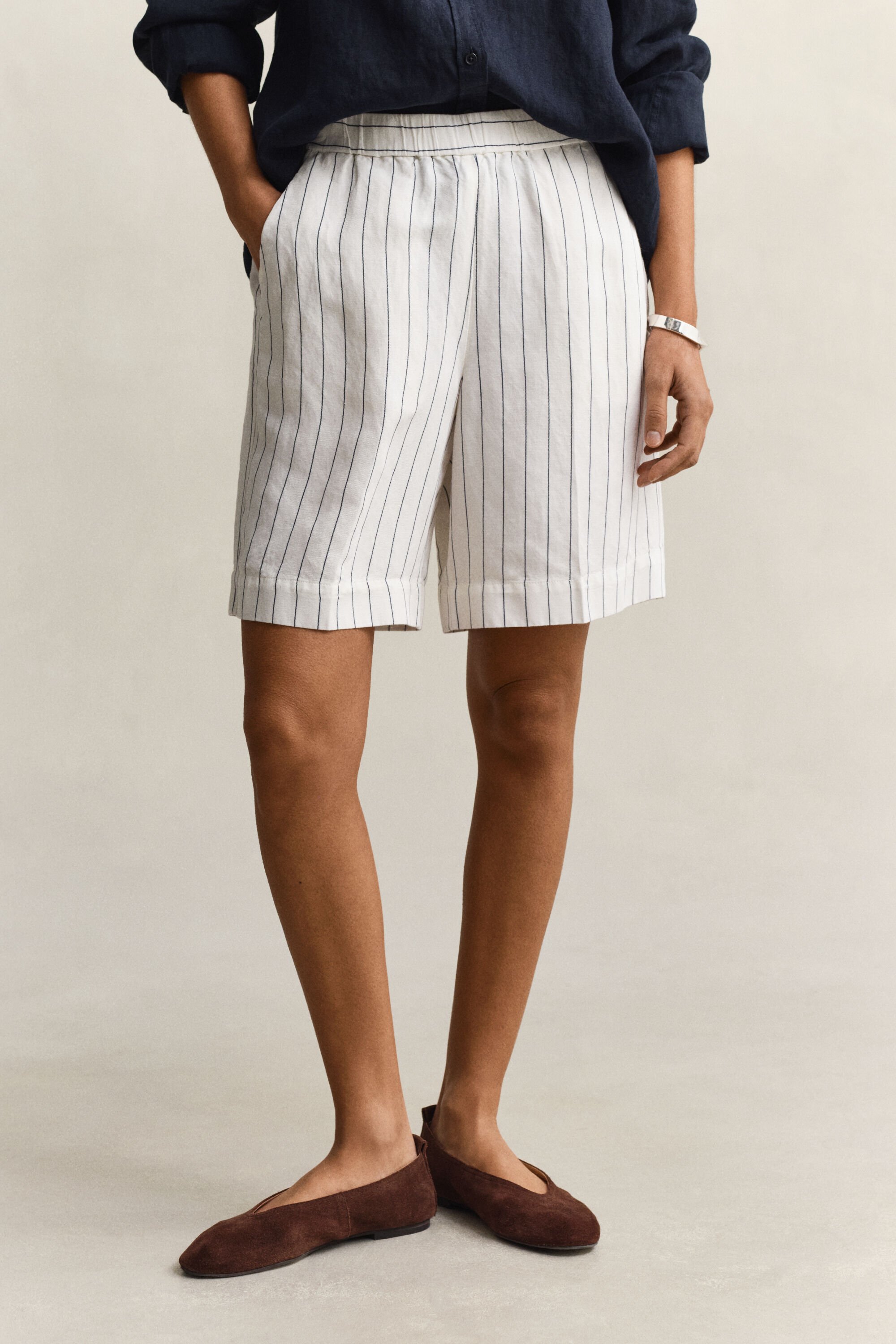 Striped Linen Blend Shorts