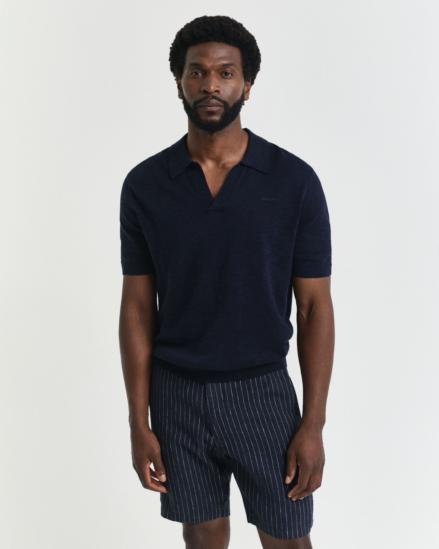 Linen Blend  Short Sleeve Polo Sweater