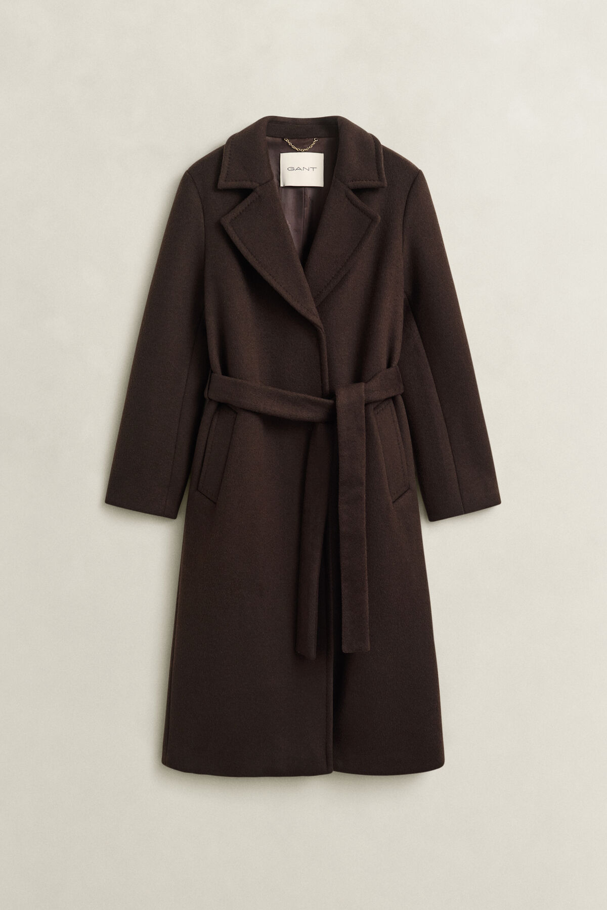 Belted Wool Blend Coat — DEEP BROWN