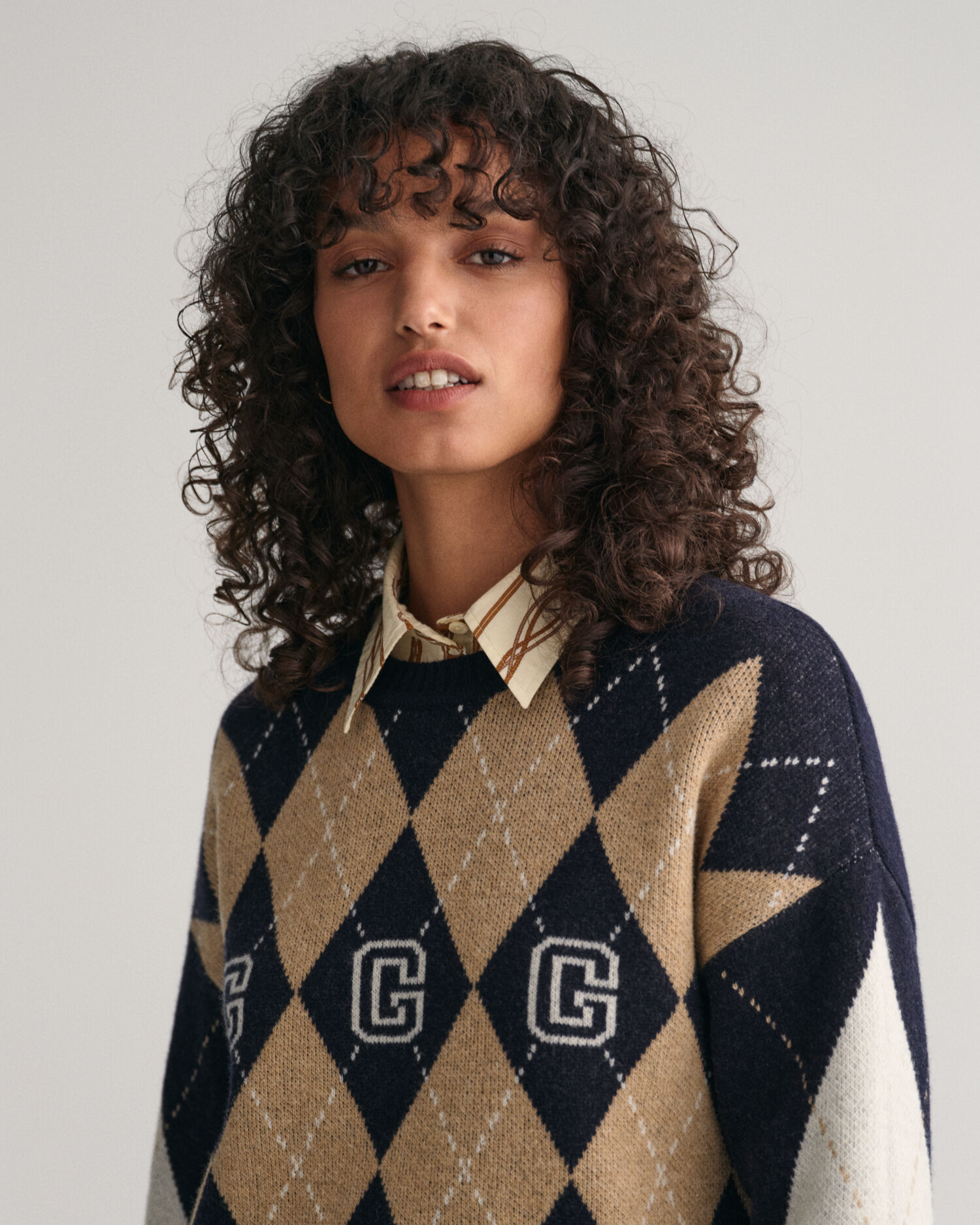 Superfine Argyle Crew Neck Sweater