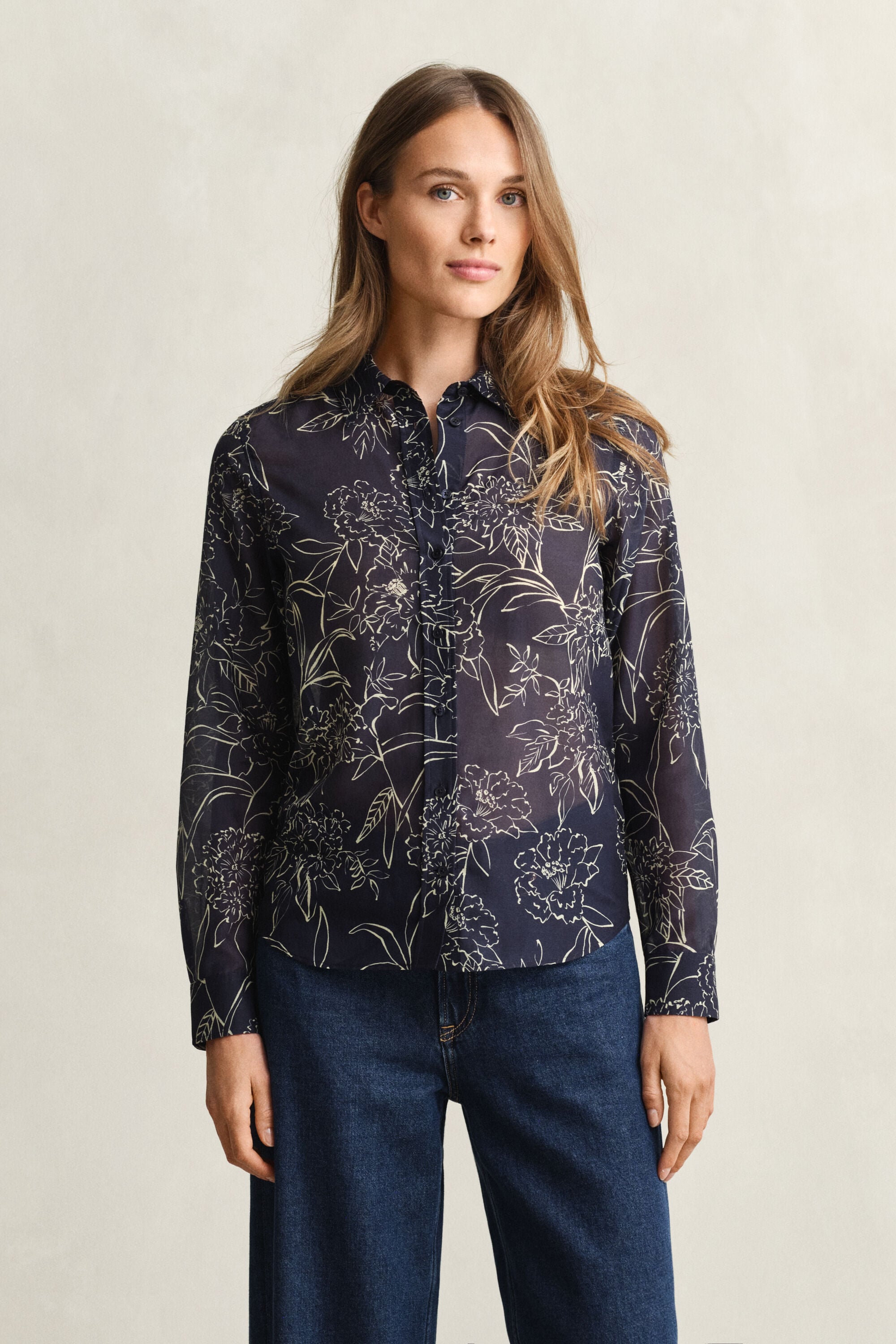 Regular Fit Floral Print Cotton Silk Shirt