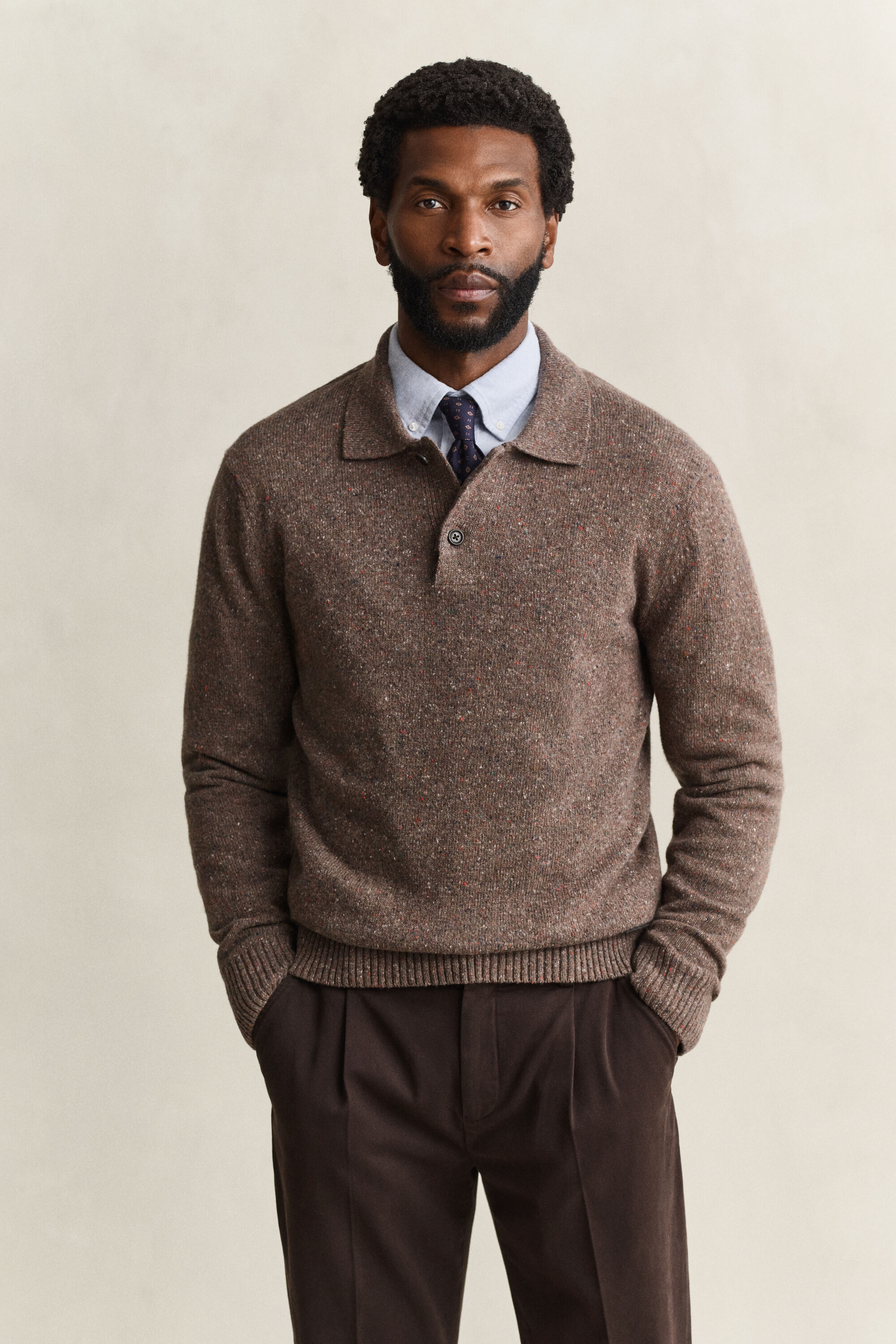 Wool Blend Nepps Polo Sweater