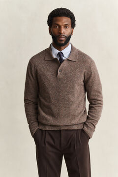 Wool Blend Nepps Polo Sweater — FADED TAUPE 5