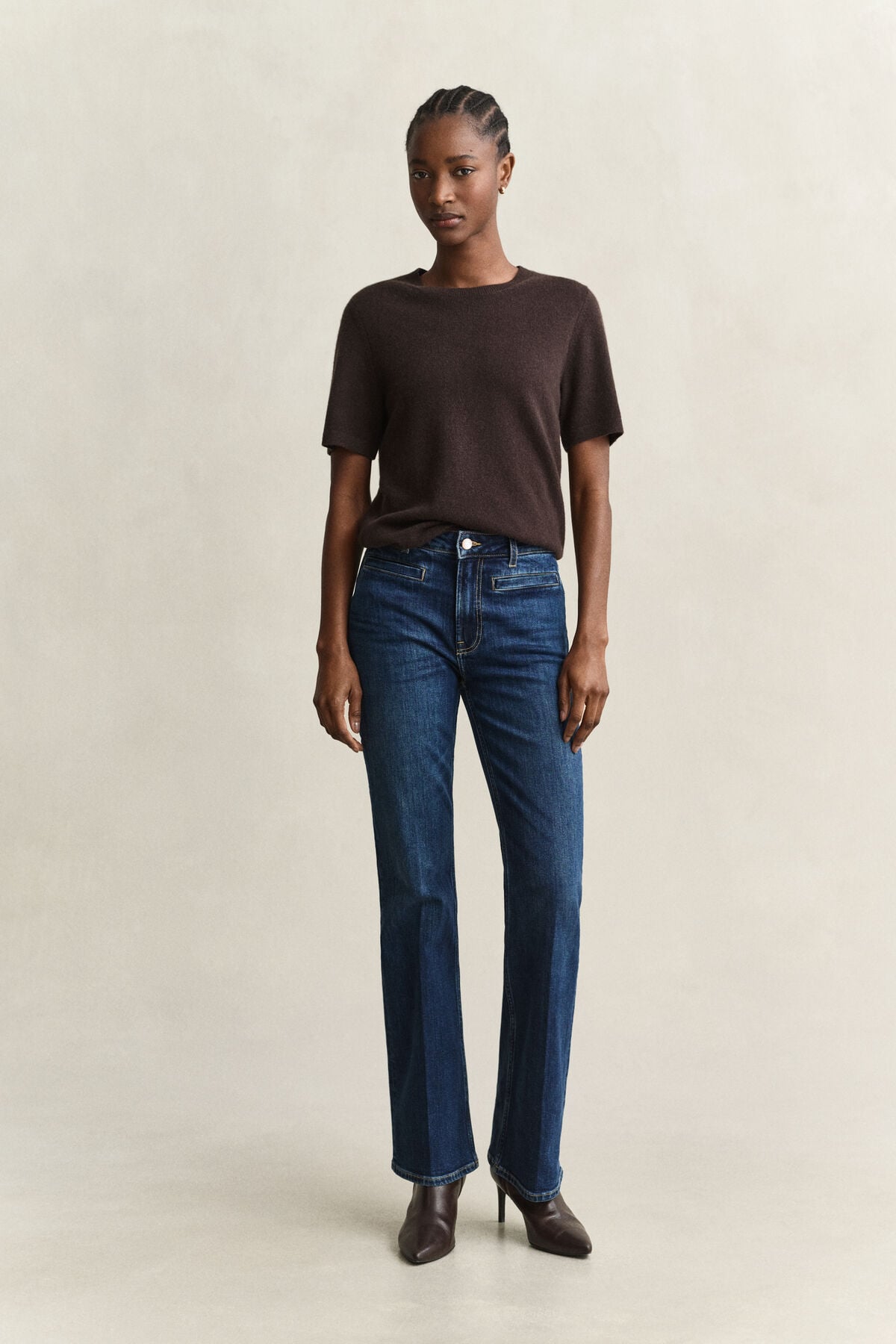 Monogram Flared Jeans — DARK BLUE WORN IN