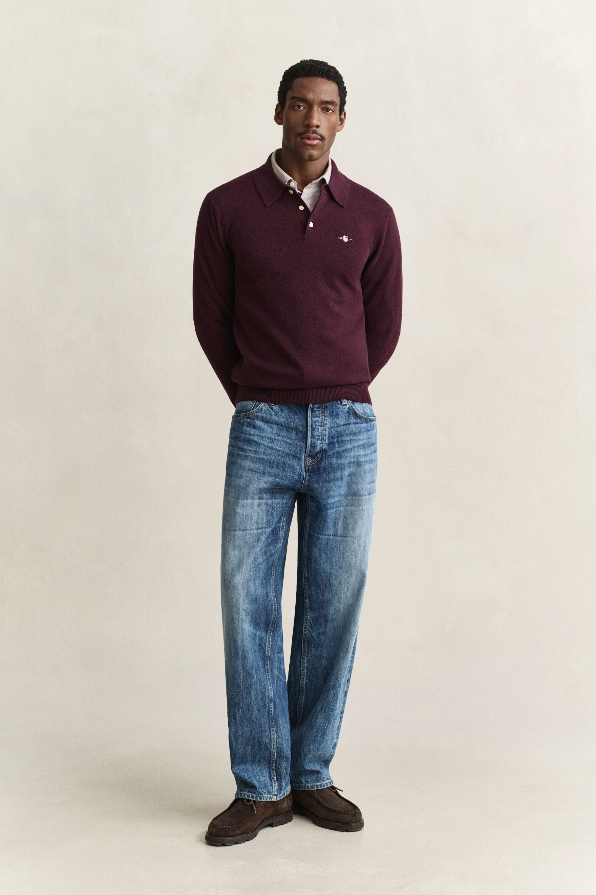 Superfine Lambswool Polo Sweater — DARKENED WINE