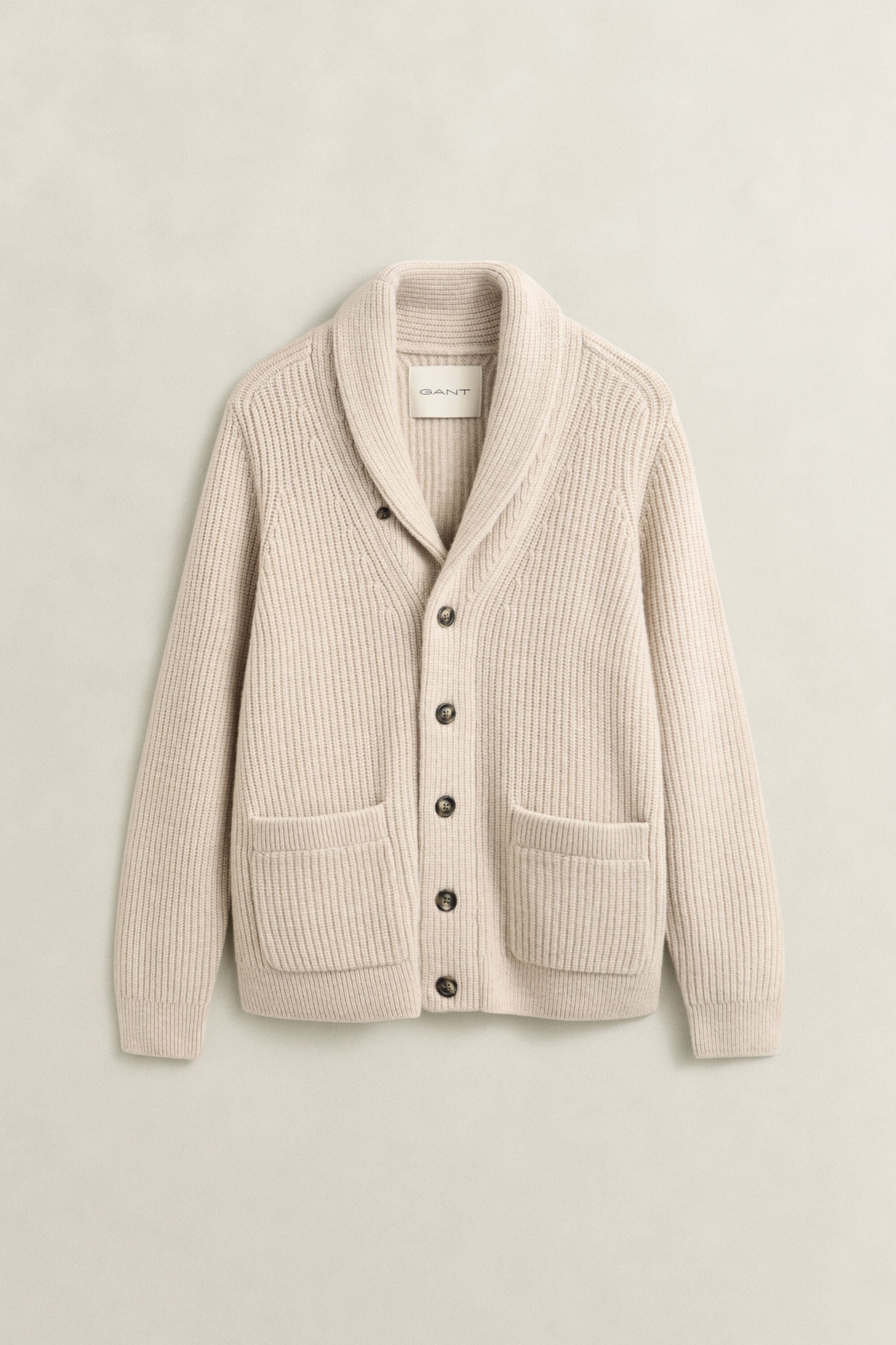 Ribbed Wool Blend Cardigan — LIGHT BEIGE MELANGE