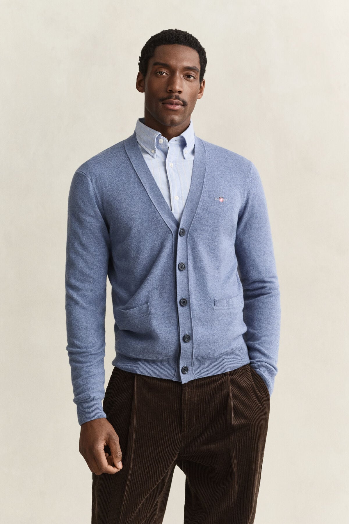 Lambswool V-Neck Cardigan — BLUE HORIZON