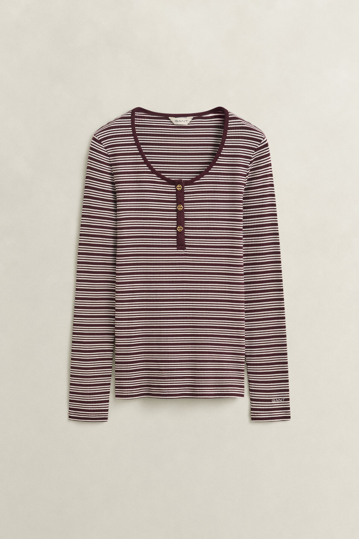 Ribbed Long Sleeve Henley Top — DARKENED WINE