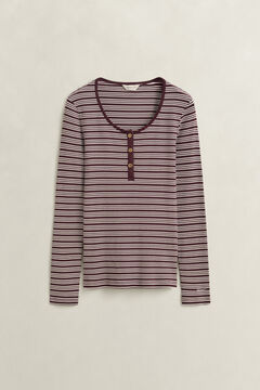 Ribbed Long Sleeve Henley Top — DARKENED WINE 1
