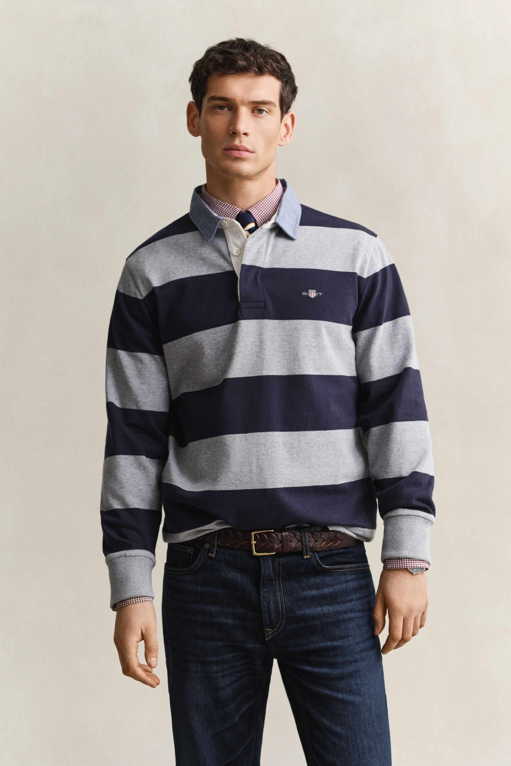 Chambray Collar Striped Heavy Rugger
