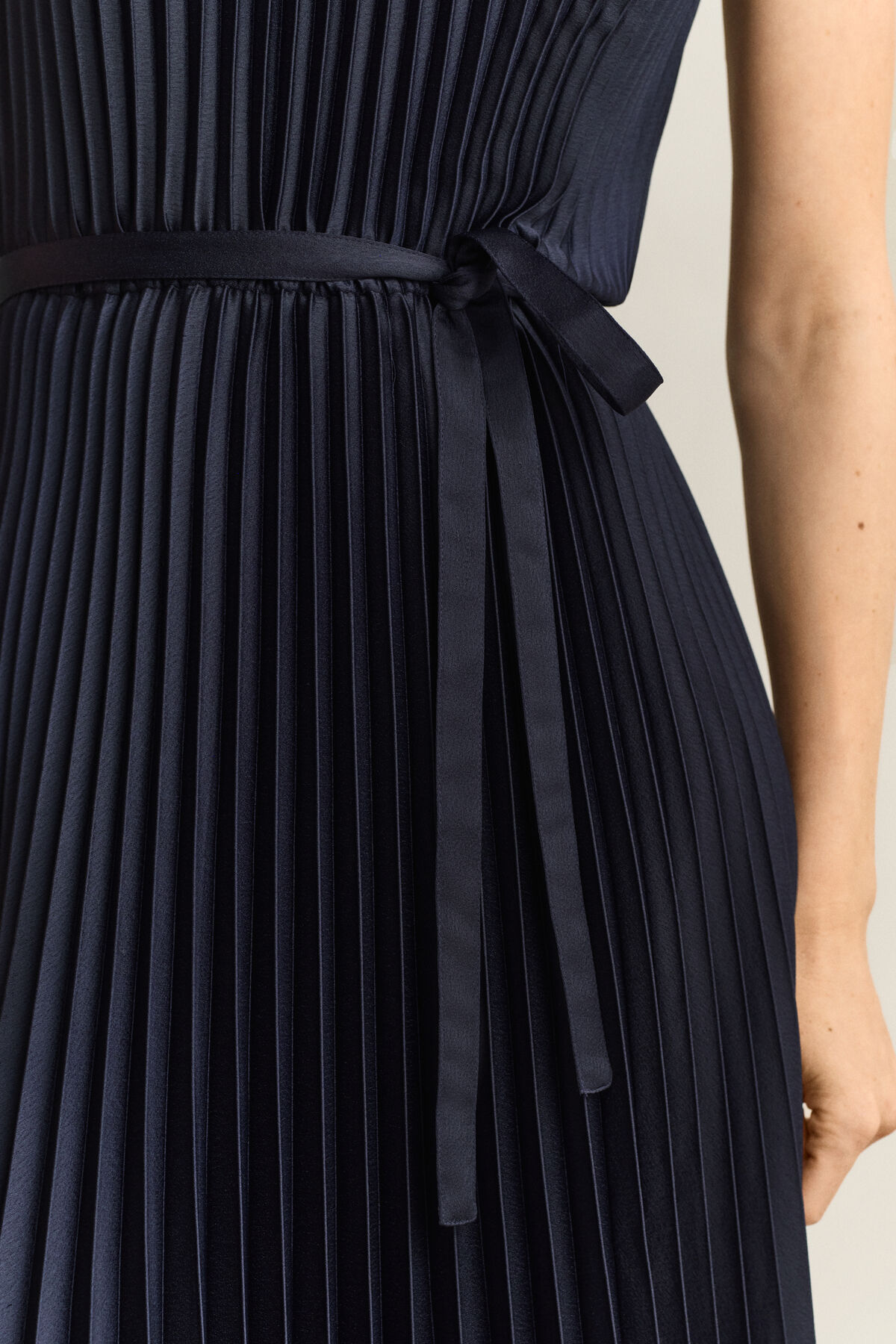 Pleated Belted Dress — EVENING BLUE