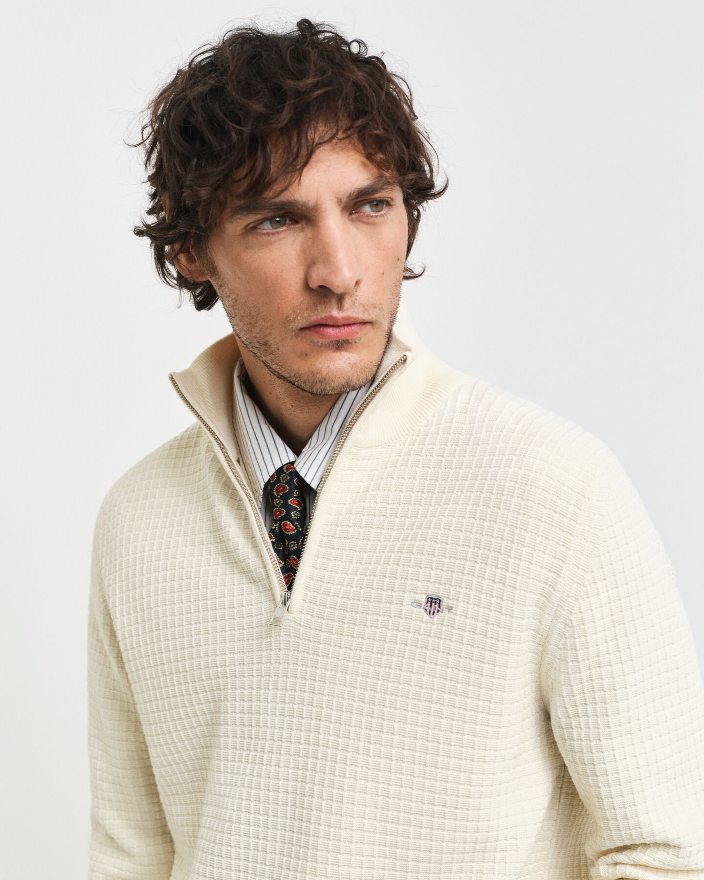 Textured Cotton Half-Zip Sweater