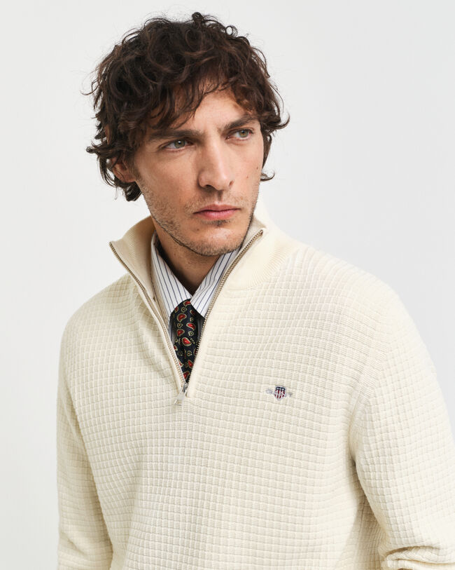 Textured Cotton Half-Zip Sweater