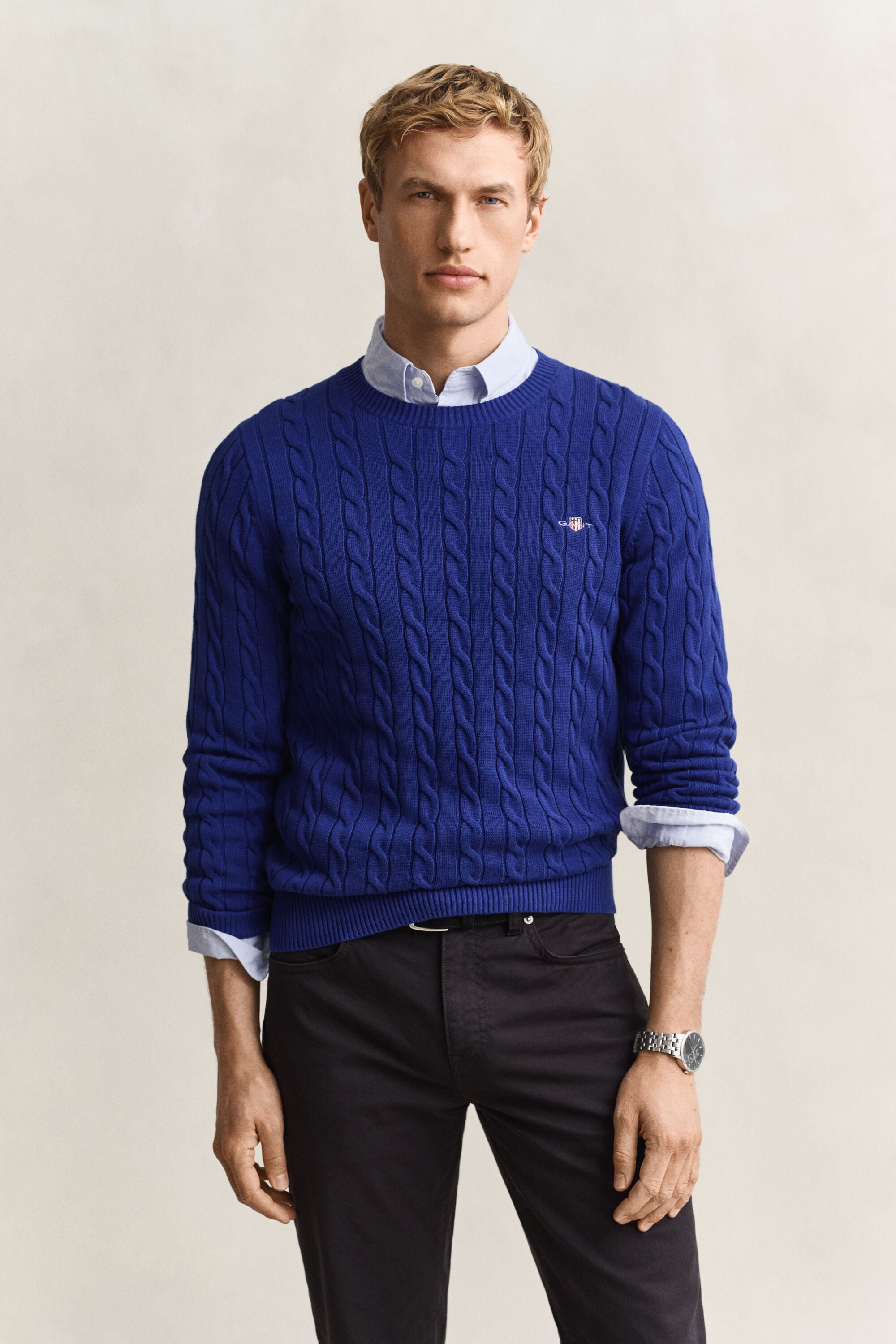 Cotton Cable Knit Crew Neck Sweater