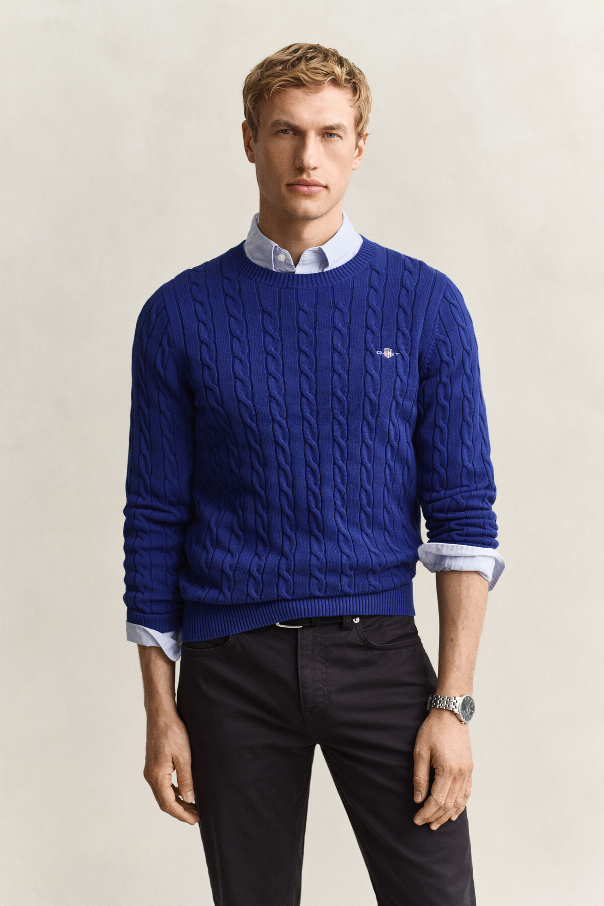 Classic Cable Knit Sweater — CRISP BLUE