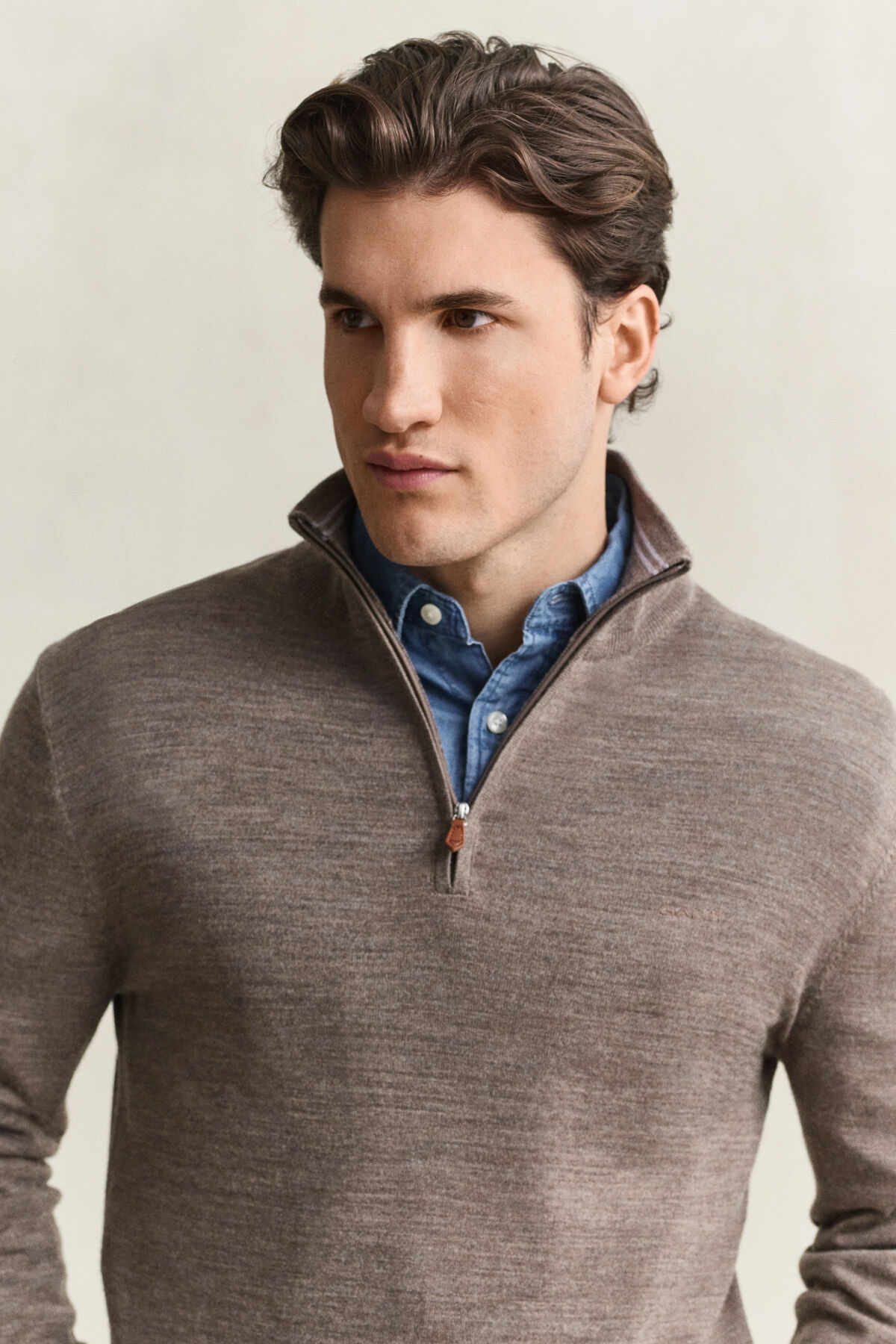 Merino Wool Half-Zip Sweater — DK HAZELNUT MELANGE