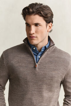Merino Wool Half-Zip Sweater — DK HAZELNUT MELANGE 3