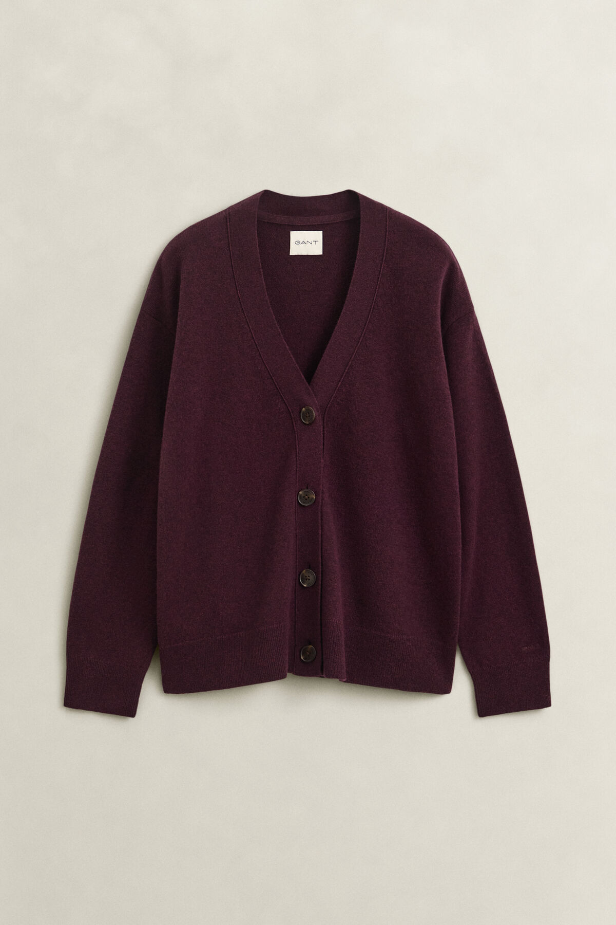 Superfine Lambswool Cardigan — DARKENED WINE