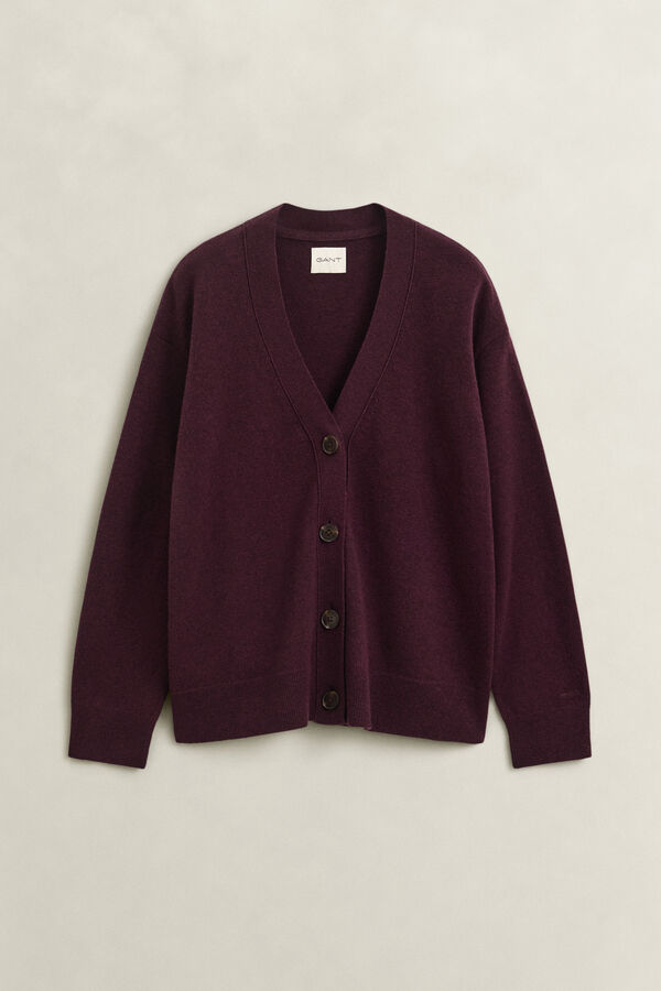 Superfine Lambswool Cardigan — DARKENED WINE