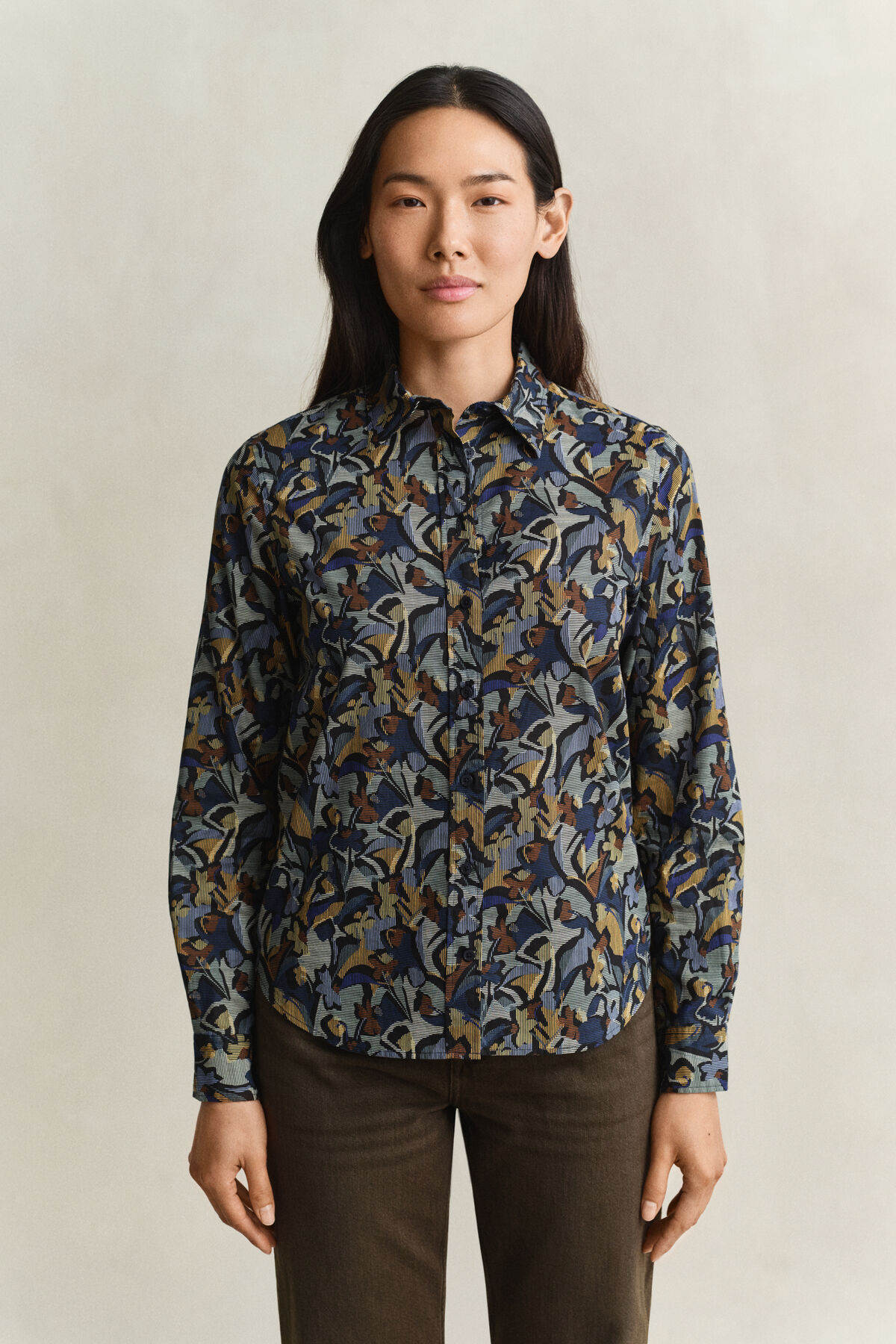 Printed Cotton Voile Shirt — EVENING BLUE