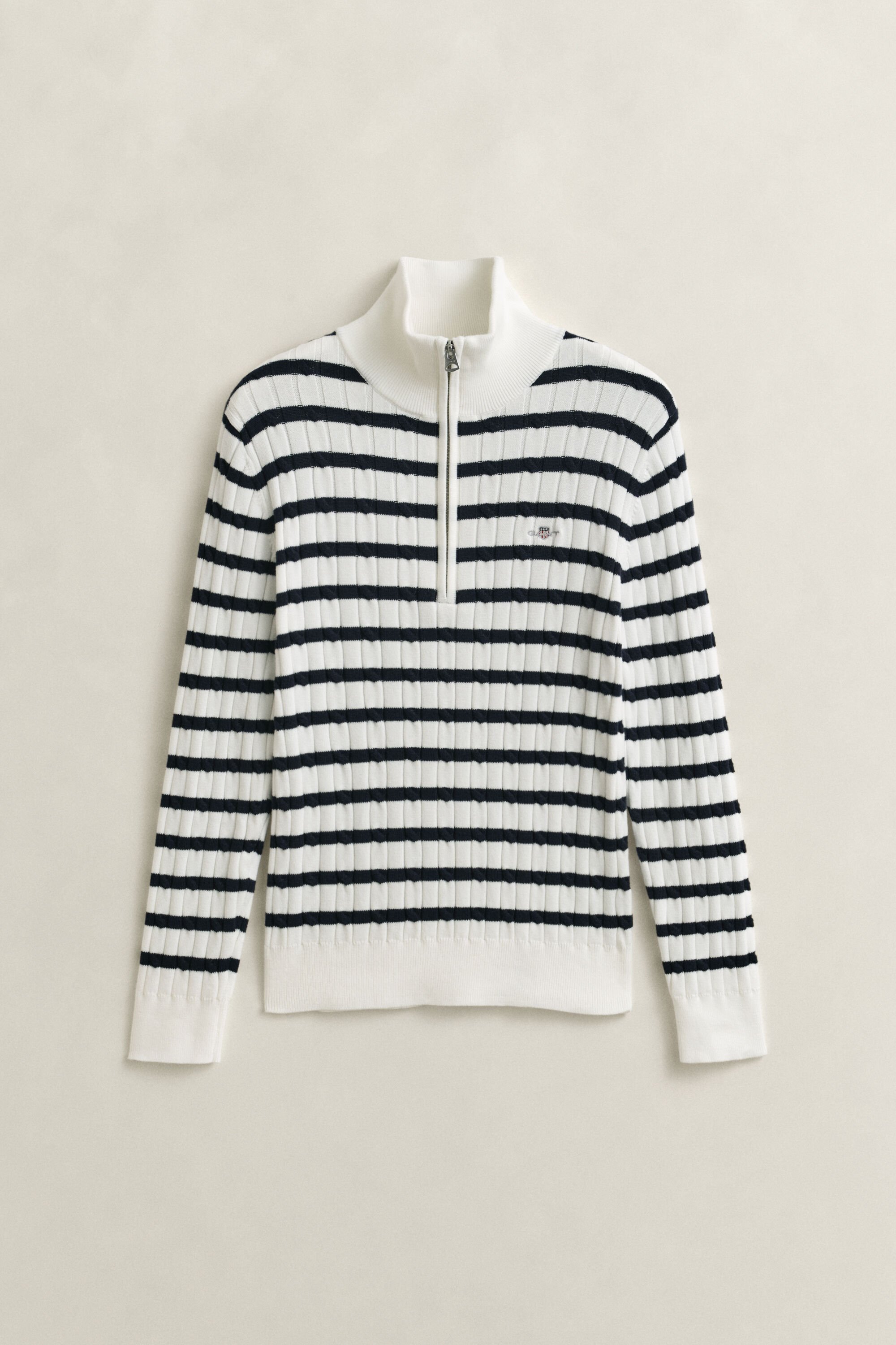 Striped Cable Knit Half-Zip Sweater
