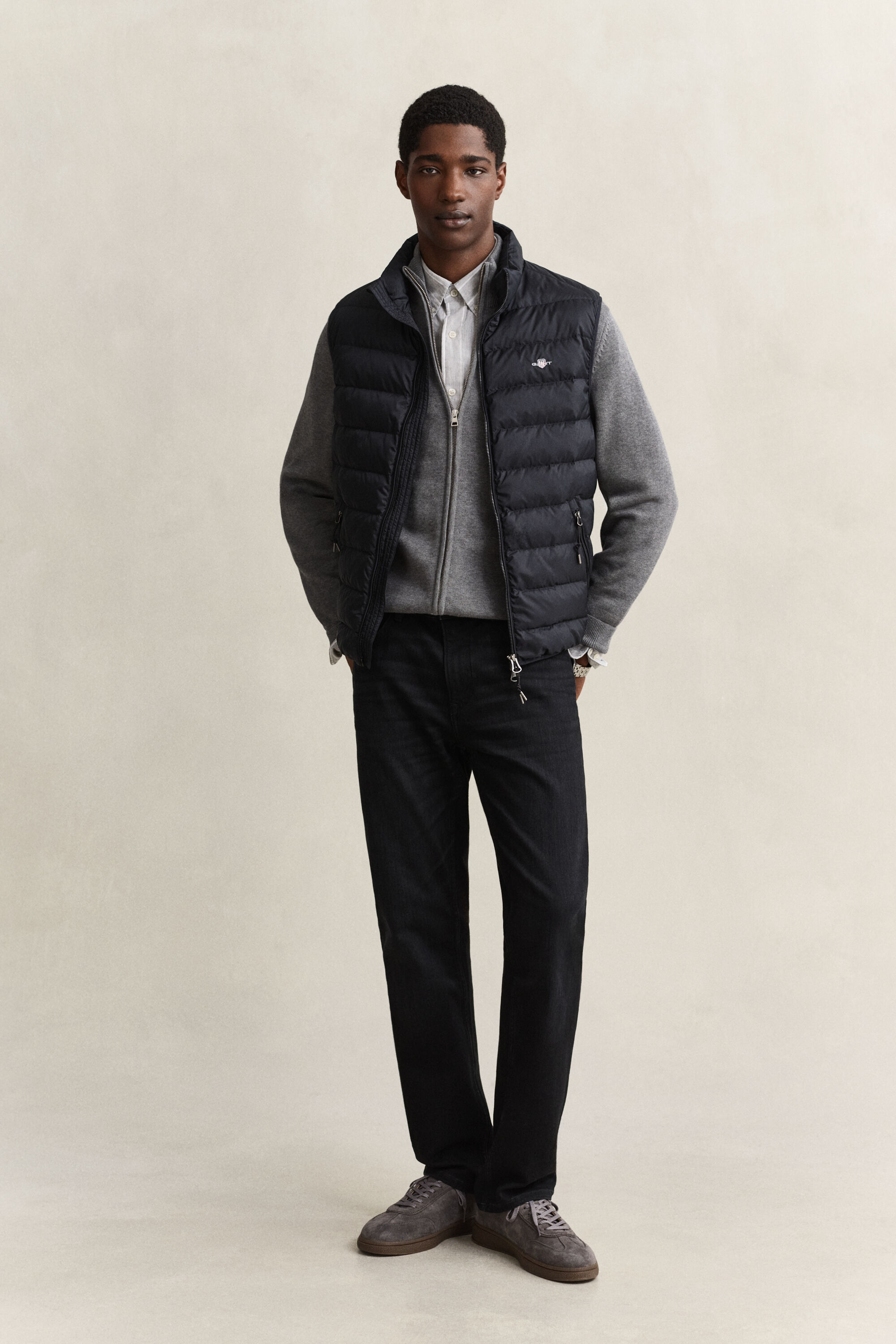 Casual Cotton Zip Cardigan — DARK GREY MELANGE