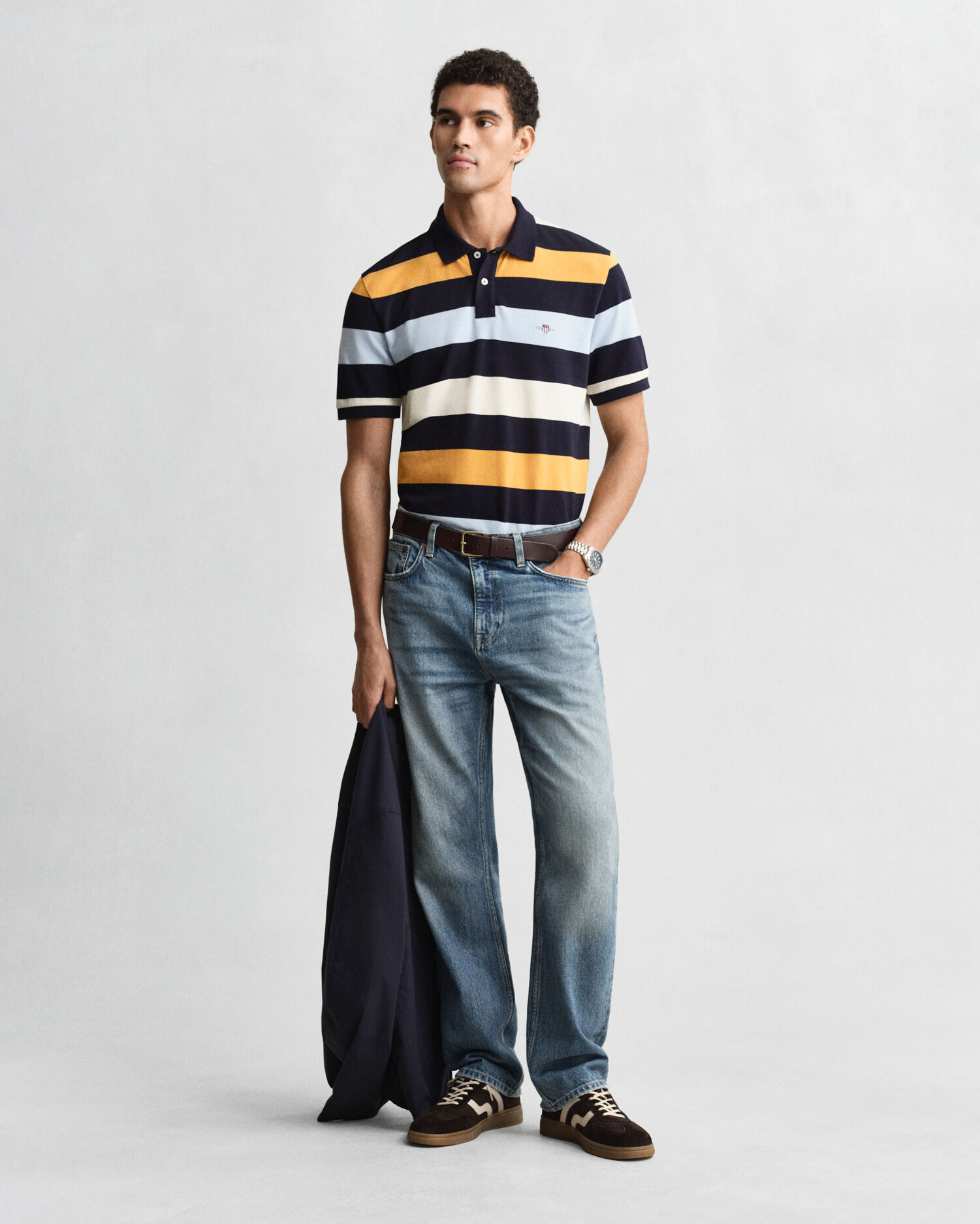 Striped Polo Shirt — EVENING BLUE