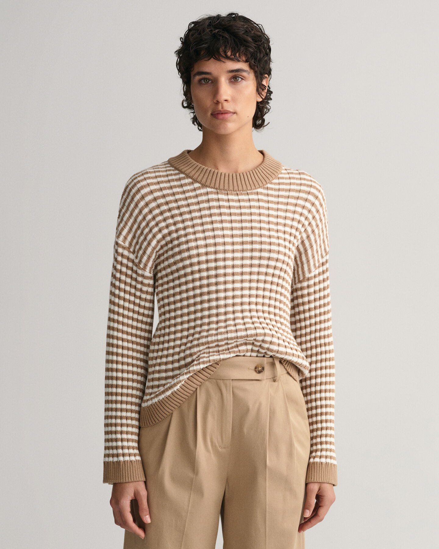 Striped Cotton Rib Crew Neck Sweater