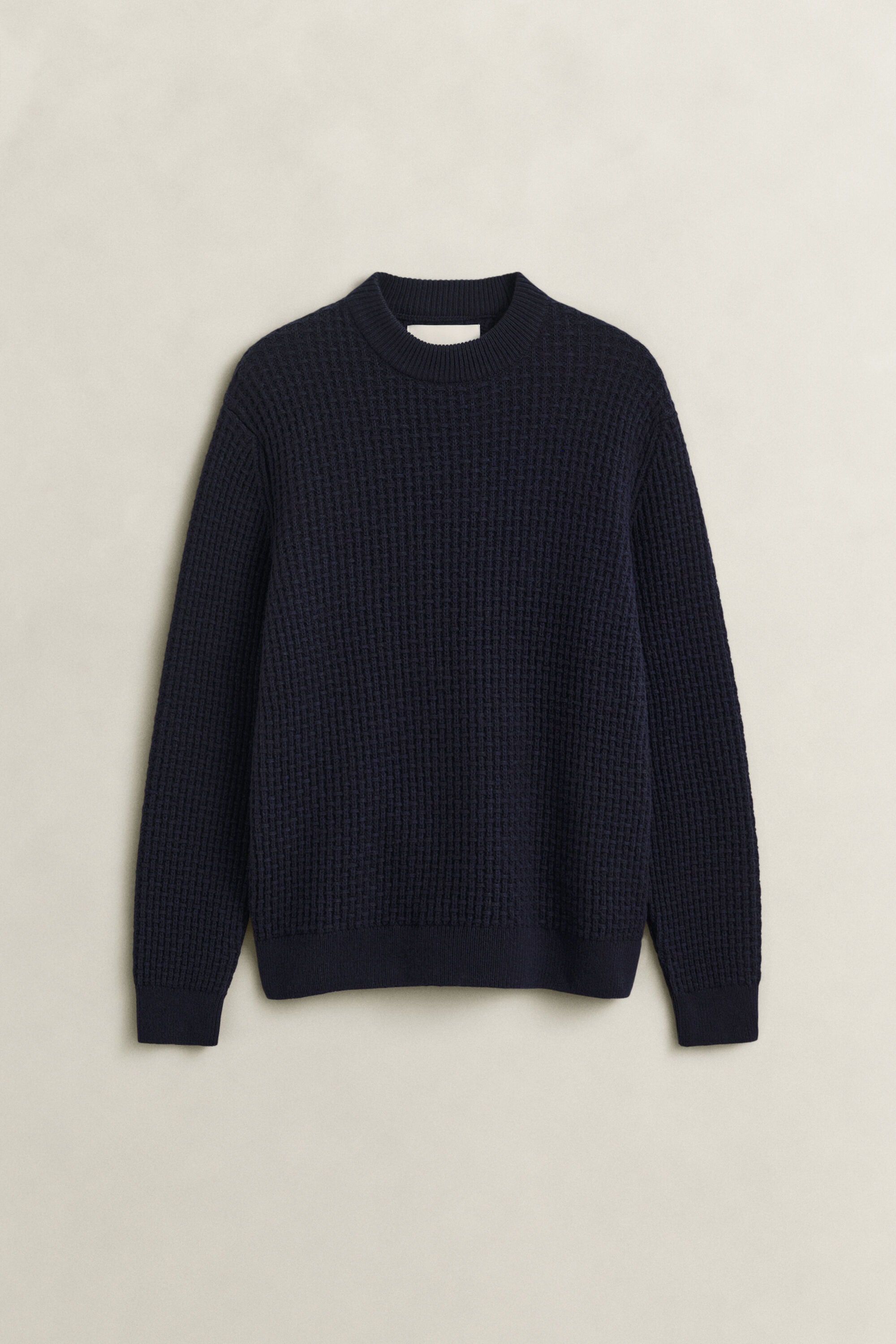 Textured Cotton Wool Mock Neck Sweater