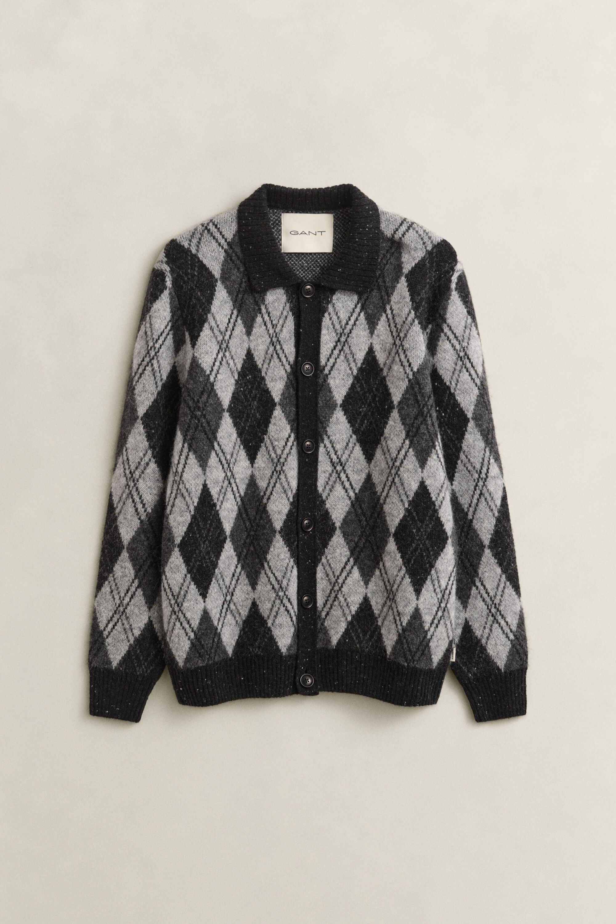 Alpaca Wool Blend Argyle Polo Cardigan