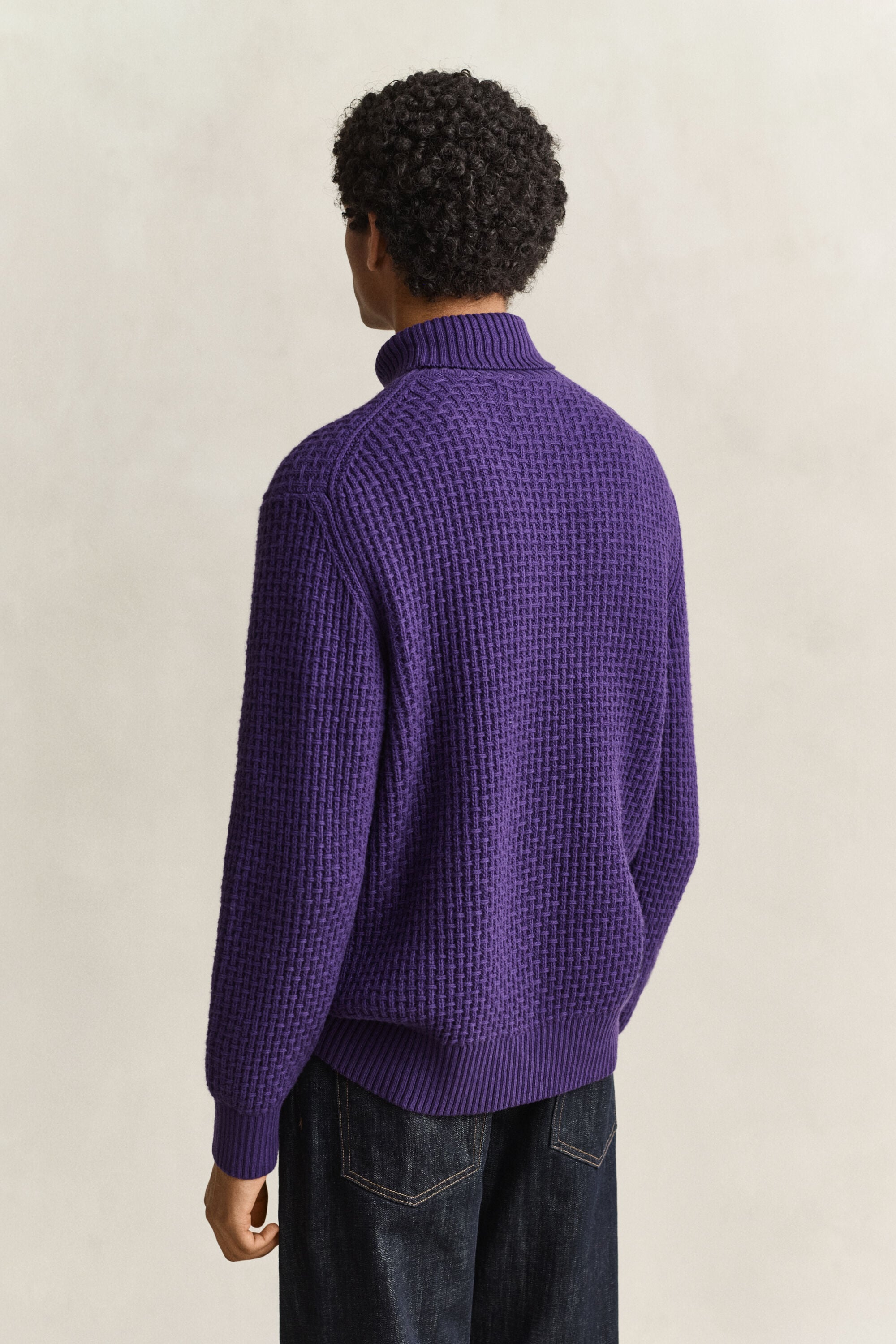 Textured Cotton Wool Turtleneck Sweater