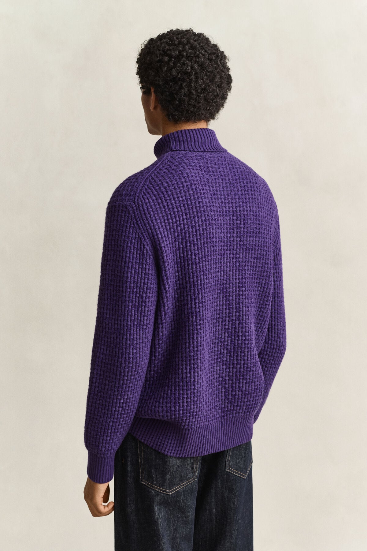 Textured Cotton Wool Turtleneck Sweater — PANSY PURPLE