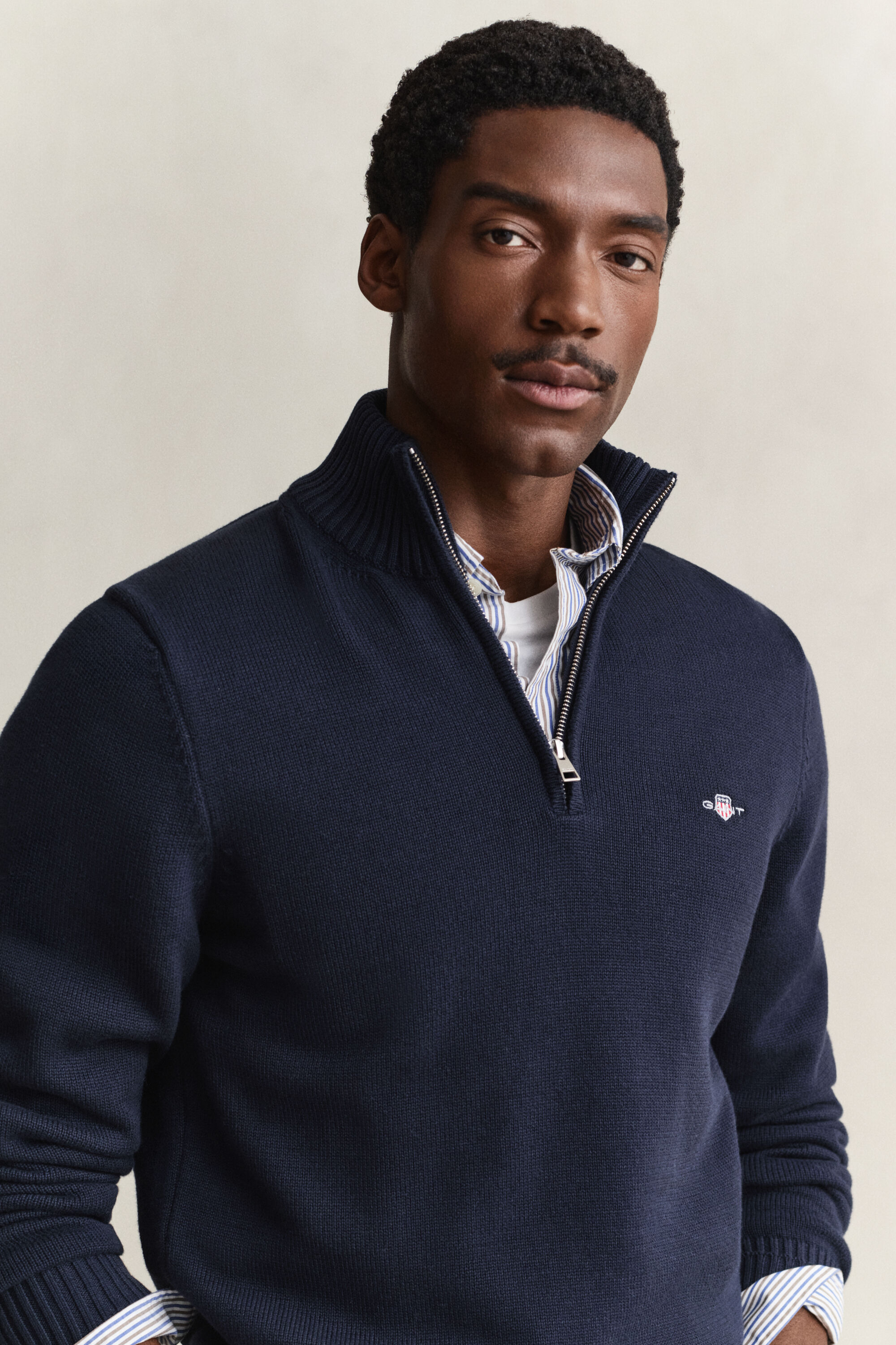 Casual Cotton Half-Zip Sweater — EVENING BLUE