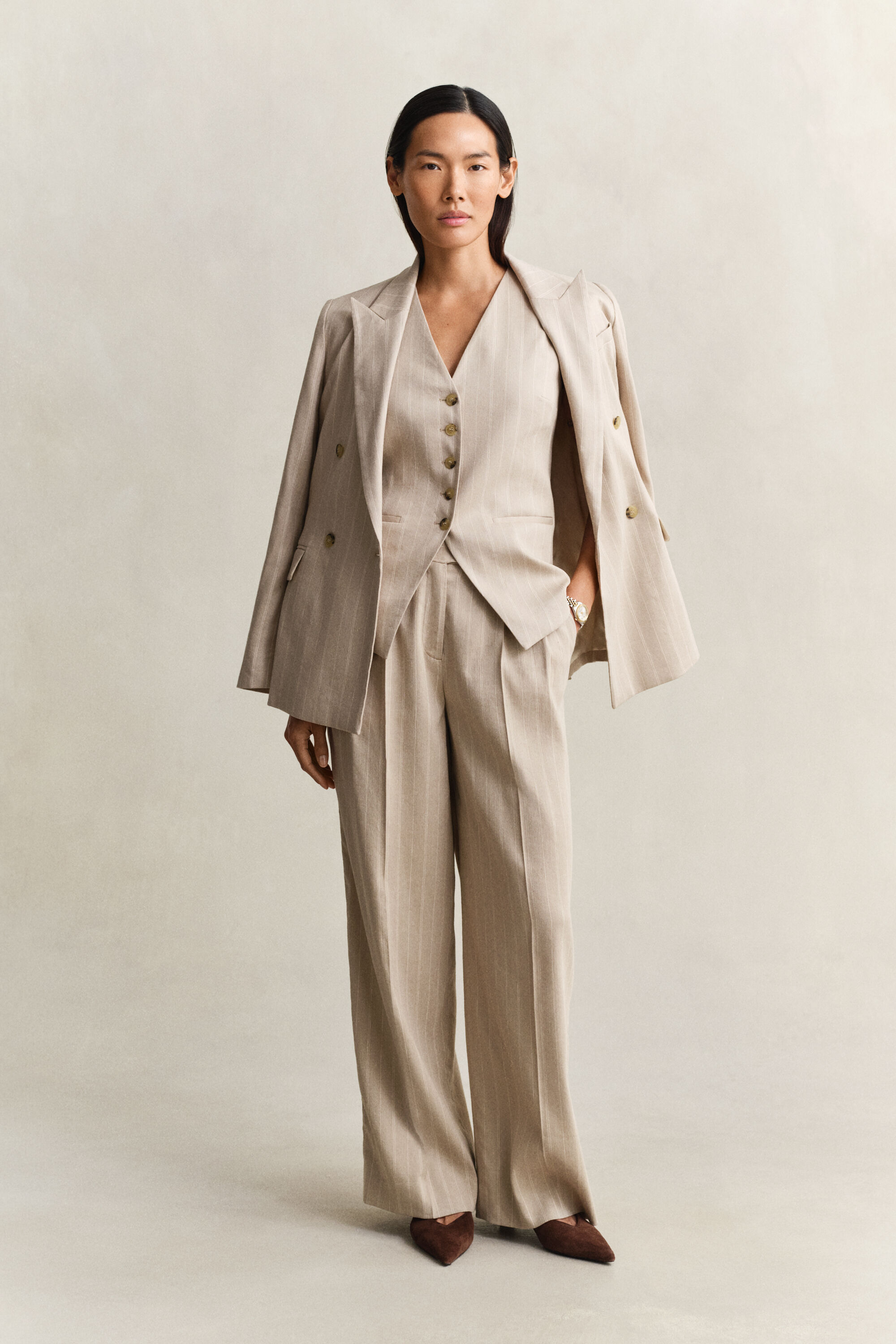 Pinstriped Linen Blend Vest