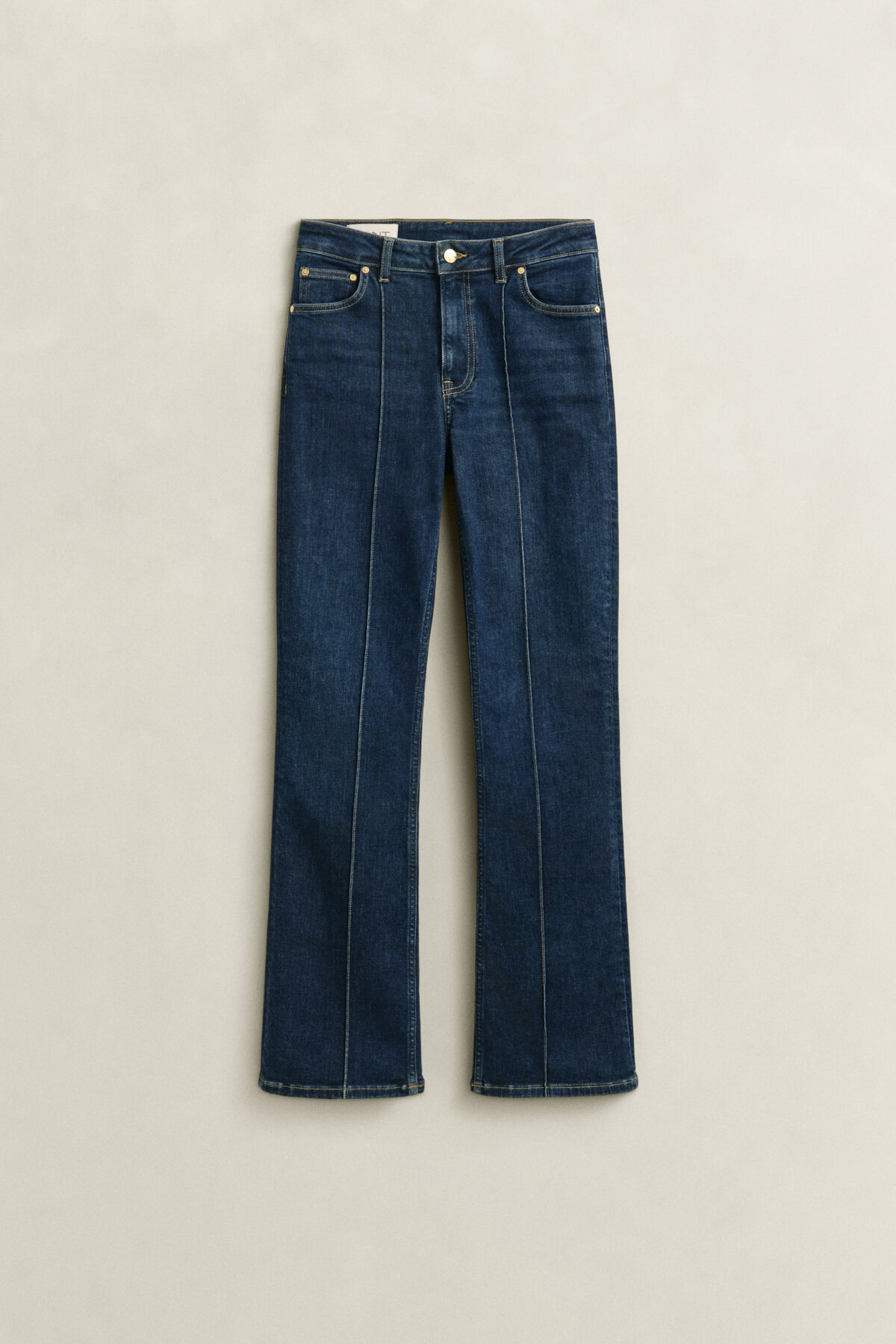 Slim Flared Pintuck Jeans — DARK BLUE BROKEN IN