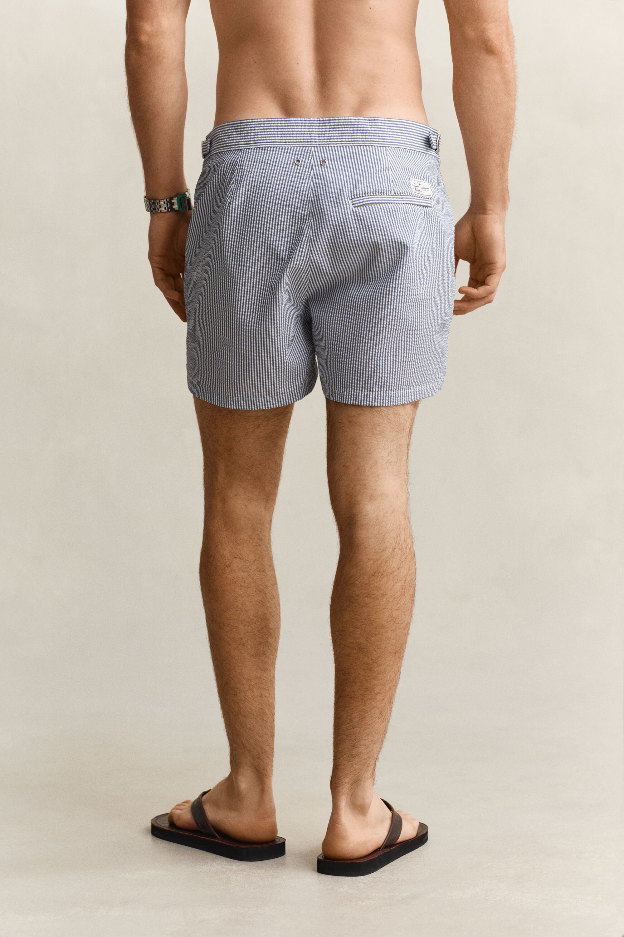 Fitted Seersucker Swim Shorts