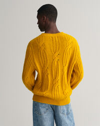 Furry Cable Knit Crew Neck Sweater
