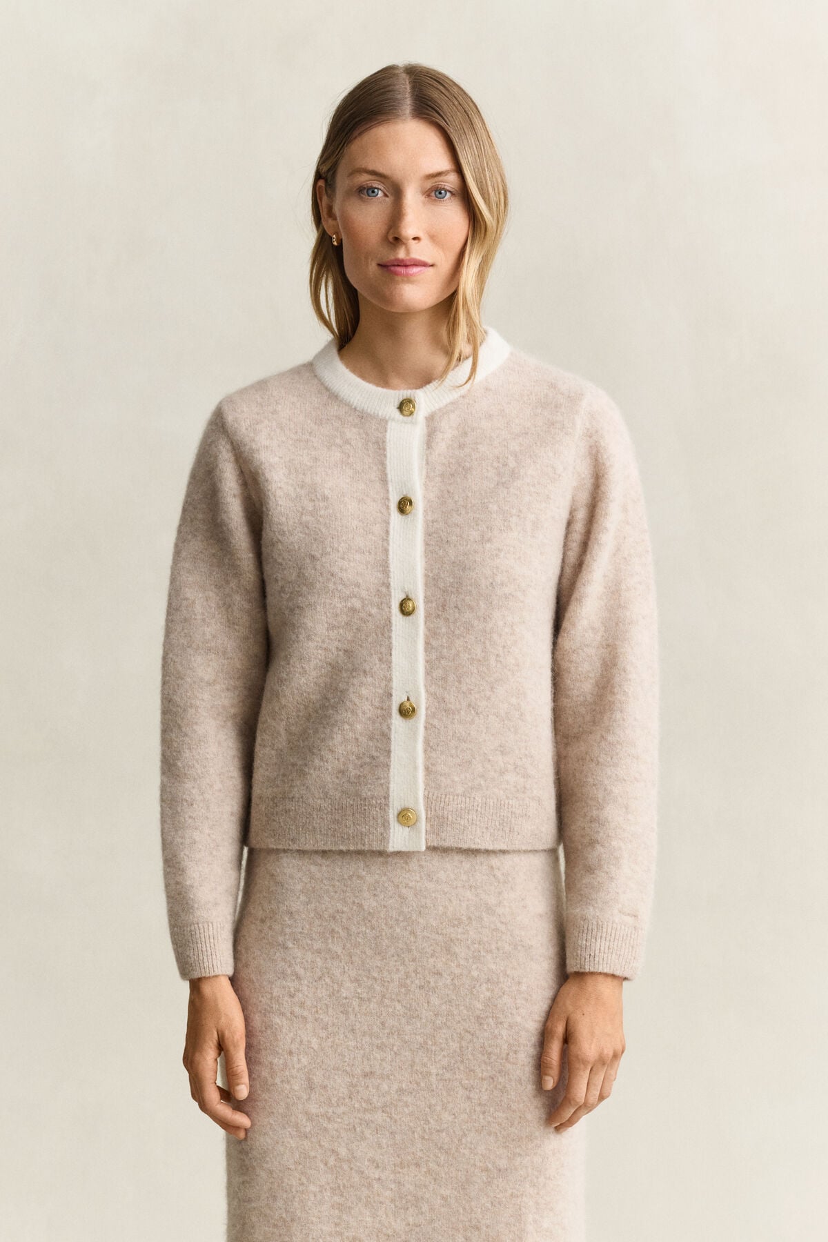 Alpaca Wool Blend Cardigan — LIGHT BEIGE MELANGE