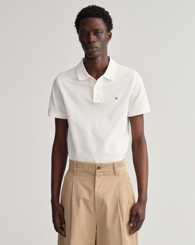 Off-White Long Sleeve Polo Shirt in Californian Cotton & Mulberry