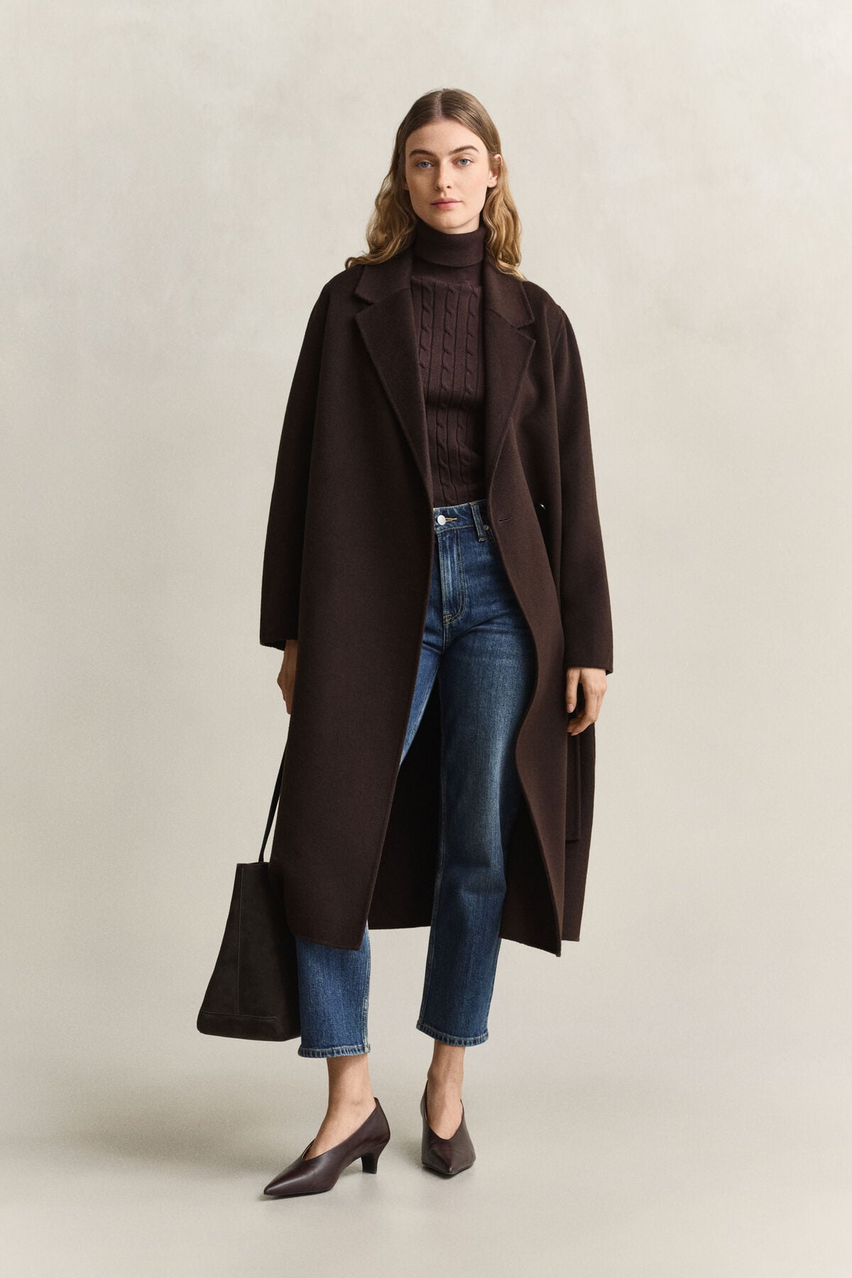 Handstitched Belted Coat — DEEP BROWN