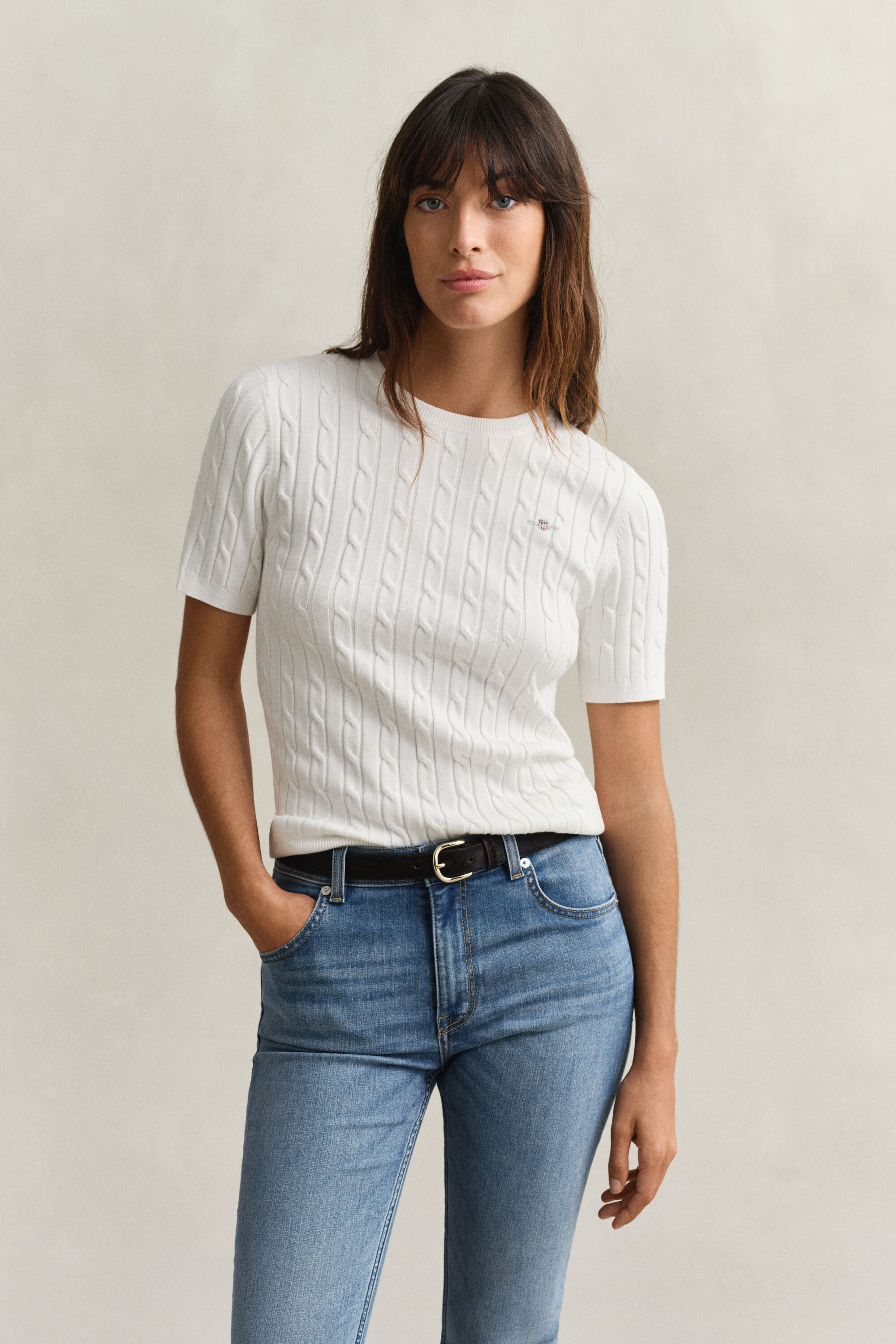 Cable Knit Short Sleeve Sweater