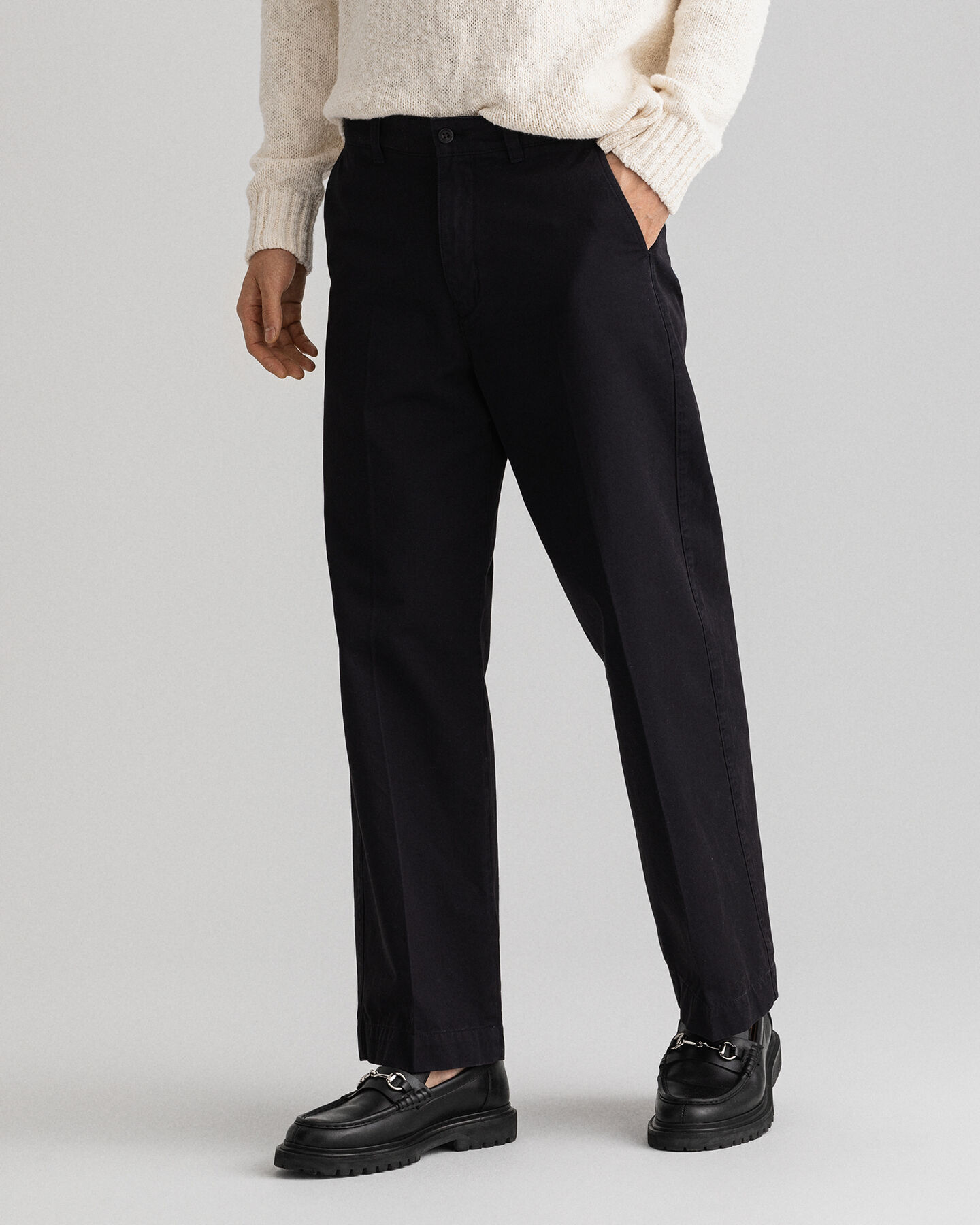 Wide Leg Cotton Twill Chinos